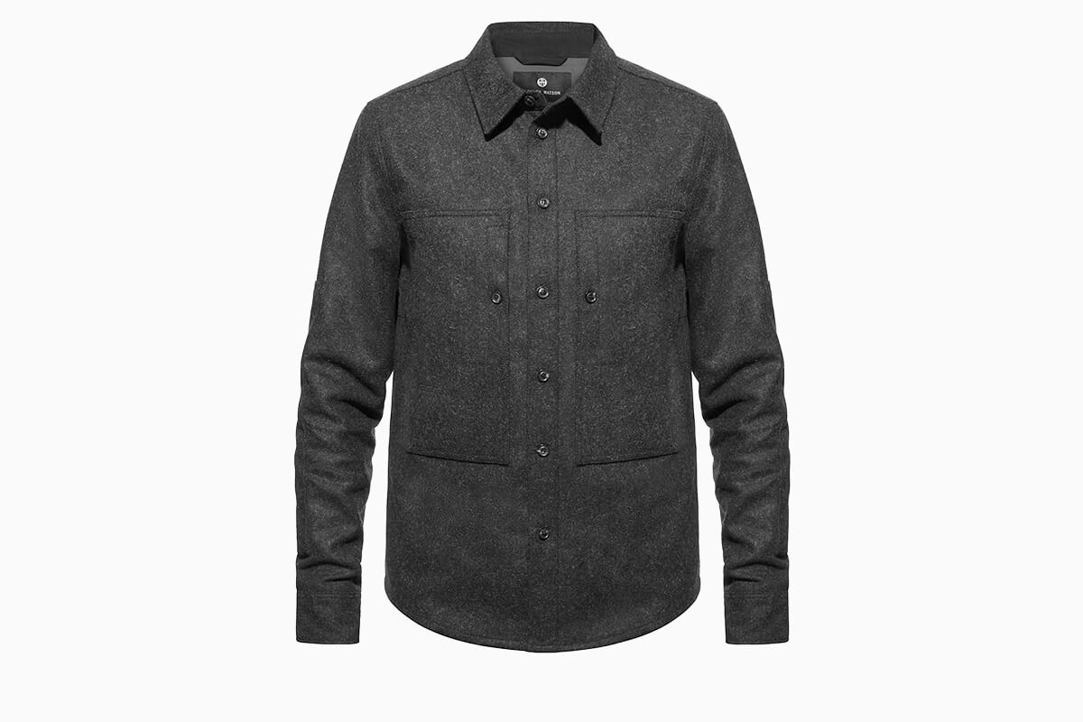 Ashley Watson - Hockliffe Overshirt - protective motorcycle overshirt - charcoal wool, front view
