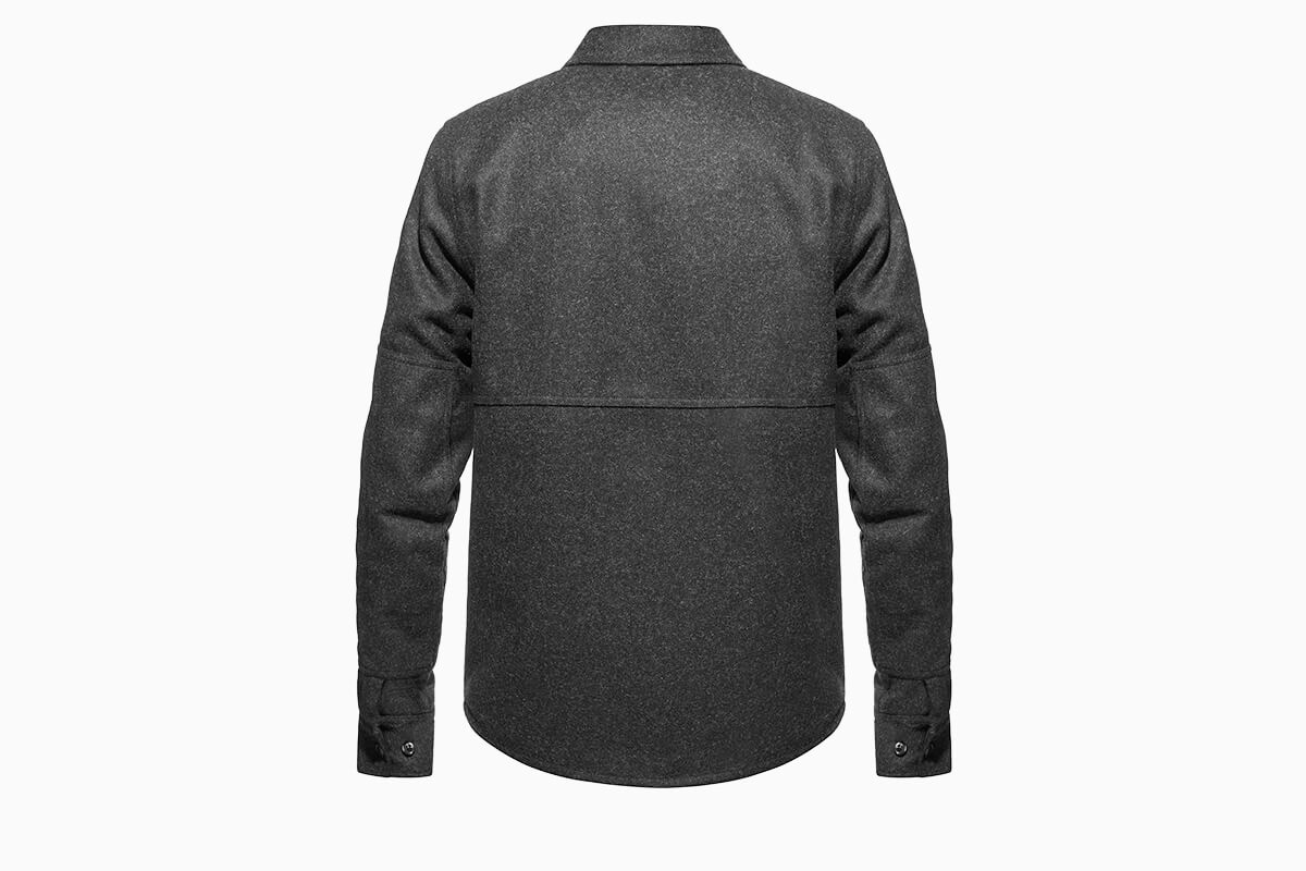 Ashley Watson - Hockliffe Overshirt - protective motorcycle overshirt - charcoal wool, back view