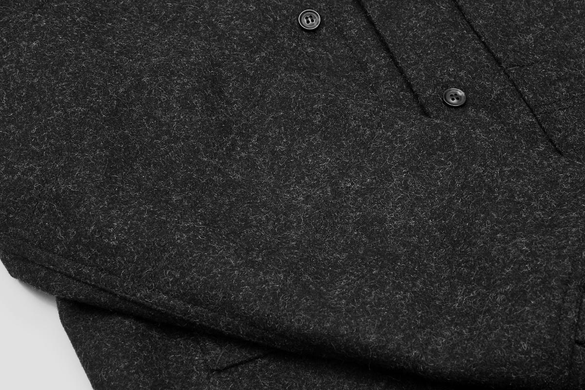 Ashley Watson - Hockliffe Overshirt - protective motorcycle overshirt - charcoal wool, 19oz Melton Wool outer fabric