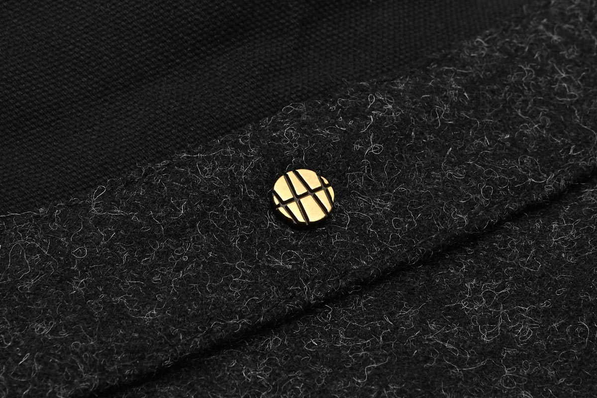 Ashley Watson - Hockliffe Overshirt - protective motorcycle overshirt - charcoal wool, signature rivet detail