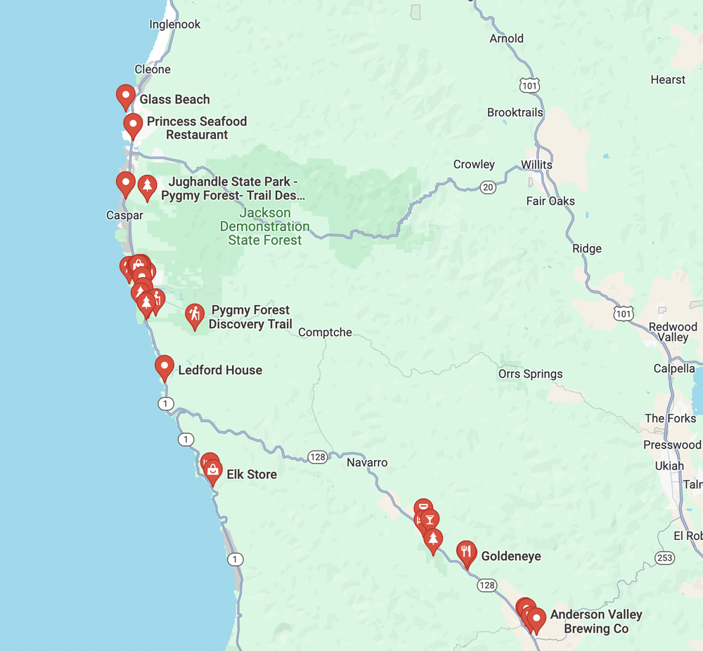 Mendocino and Boonville Google Map List + Guide