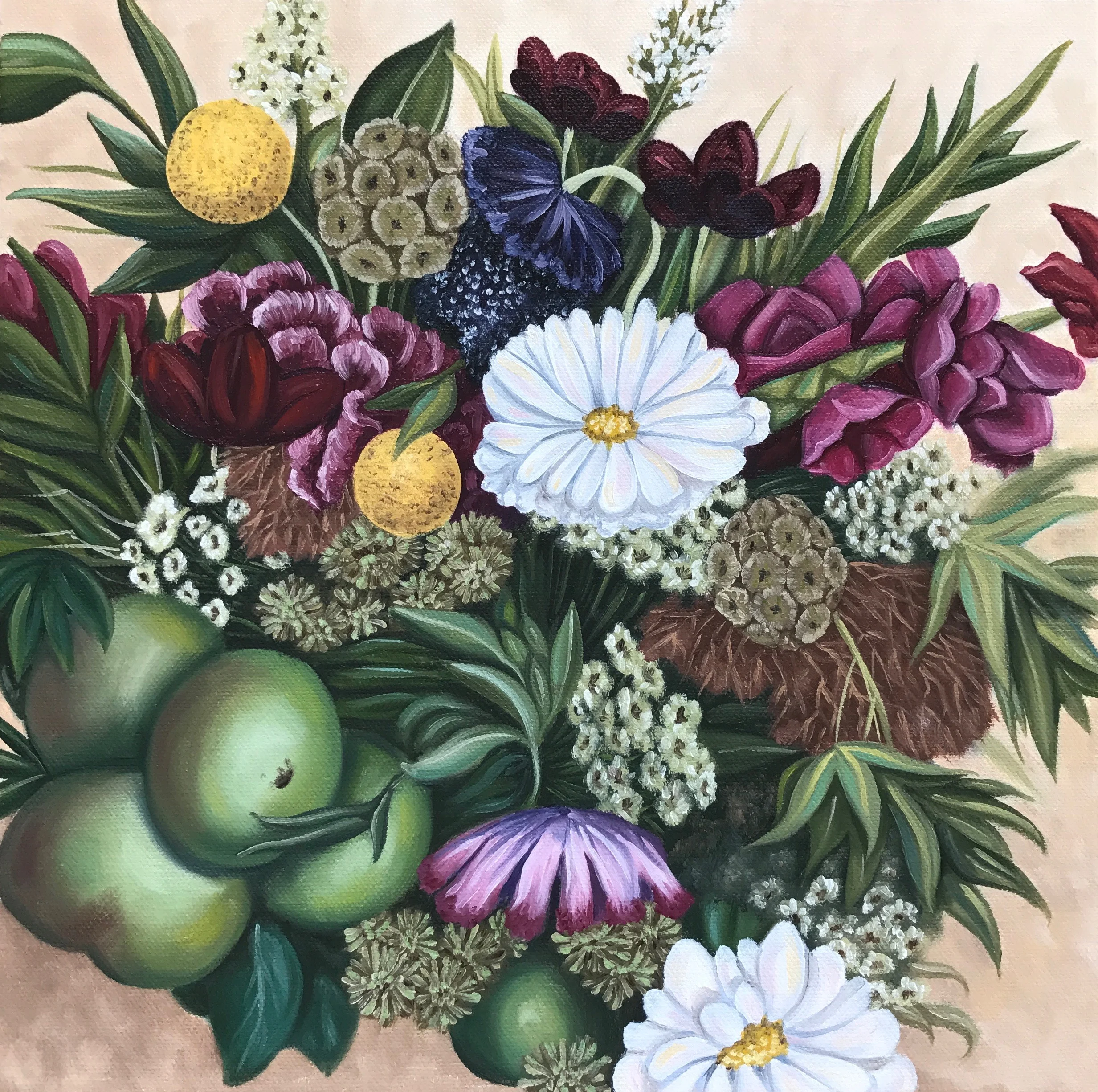 Julianne's Wedding Bouquet, 12"x12", Oil Paint on Canvas, 2017