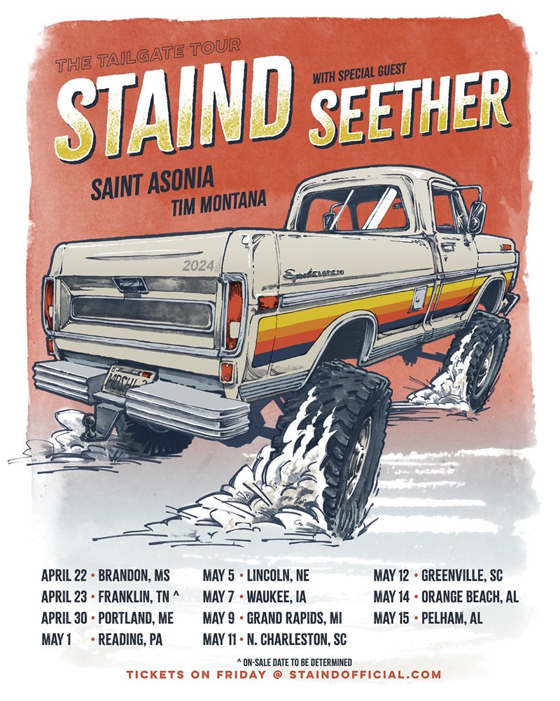 Seether  SPRING 2024 TOUR DATES ANNOUNCED WITH STAIND, SAINT ASONIA, AND  TIM MONTANA