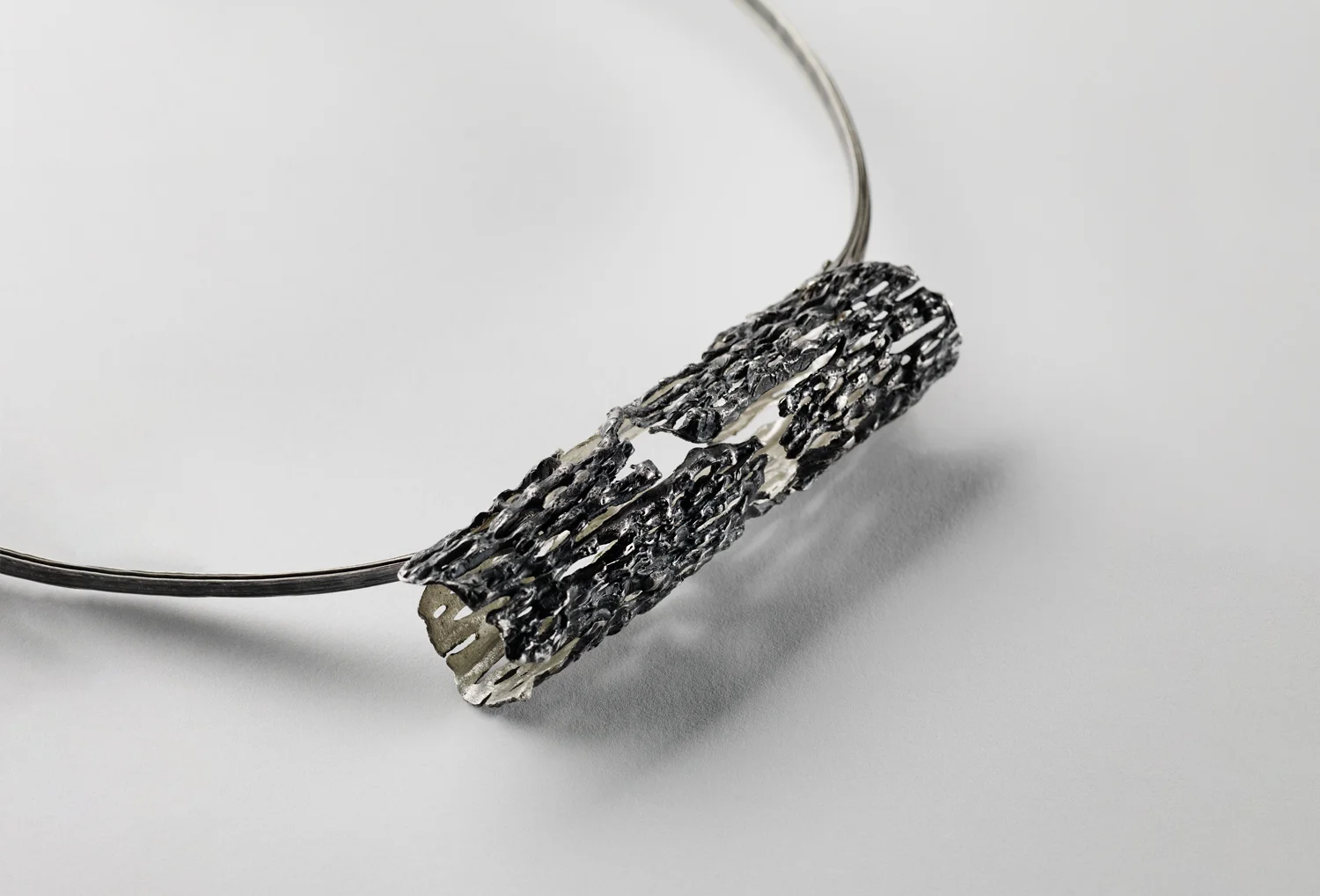 Silver Textured Barrel Necklace