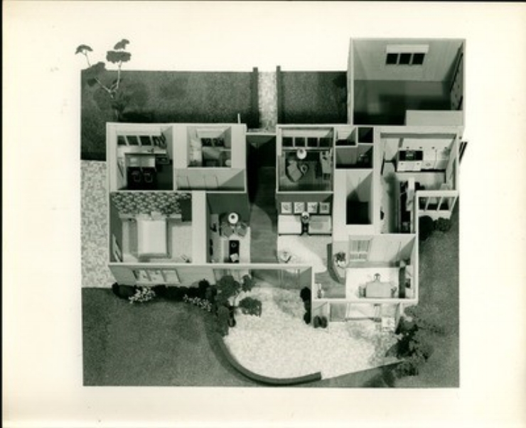 Photographs of Students’ Scale Model from the 1960s: This small collection of photographs are final projects from scale model classes taught by long-time faculty member Alexander Breckenridge . These models are remarkably well-executed and include all of the details and decorative accents that make up a well-designed home, including indoor plants, outdoor landscaping, floor and wallcoverings, household equipment, and interior lighting. 