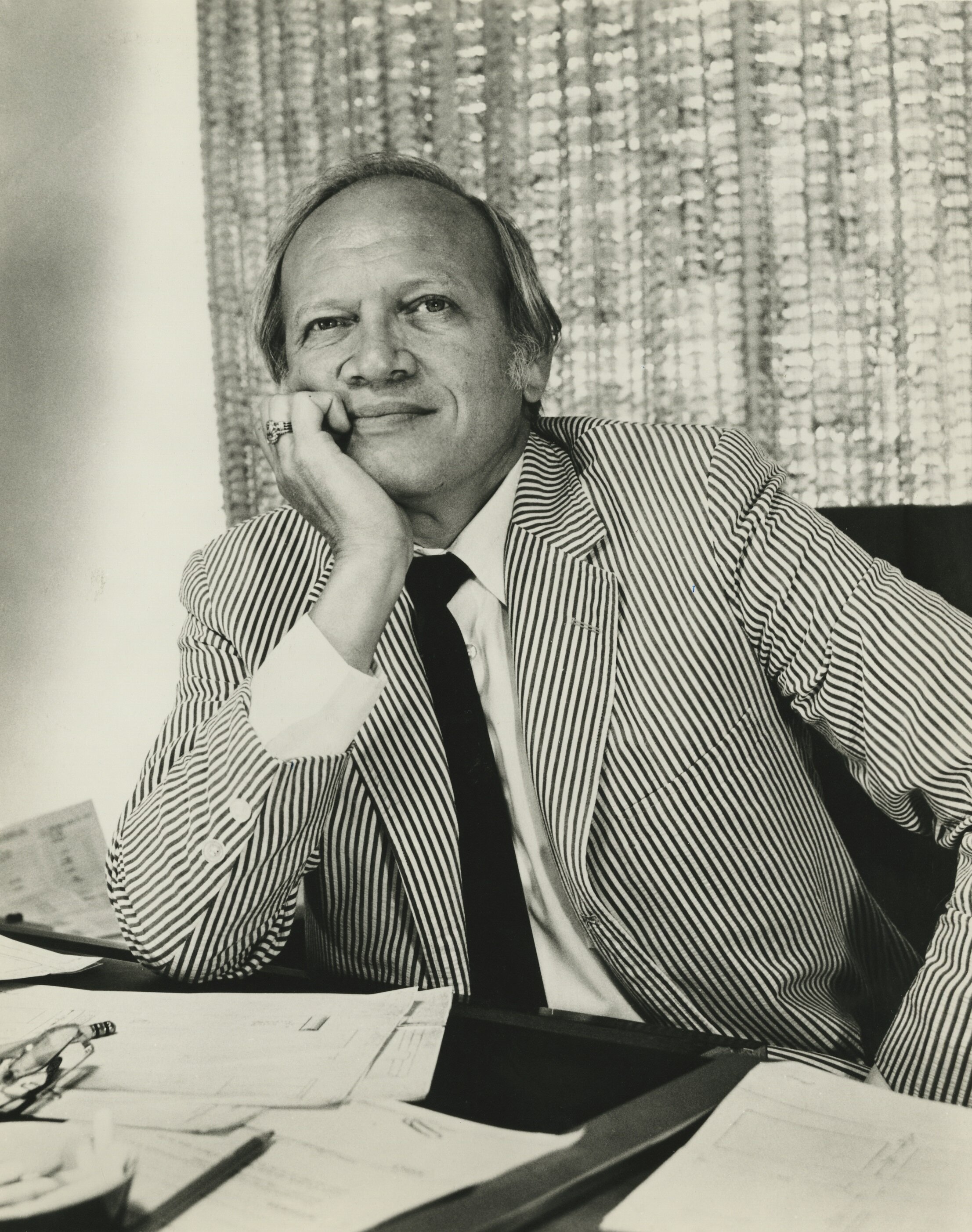 Portrait of Harvey Probber at his desk, c. 1970. 