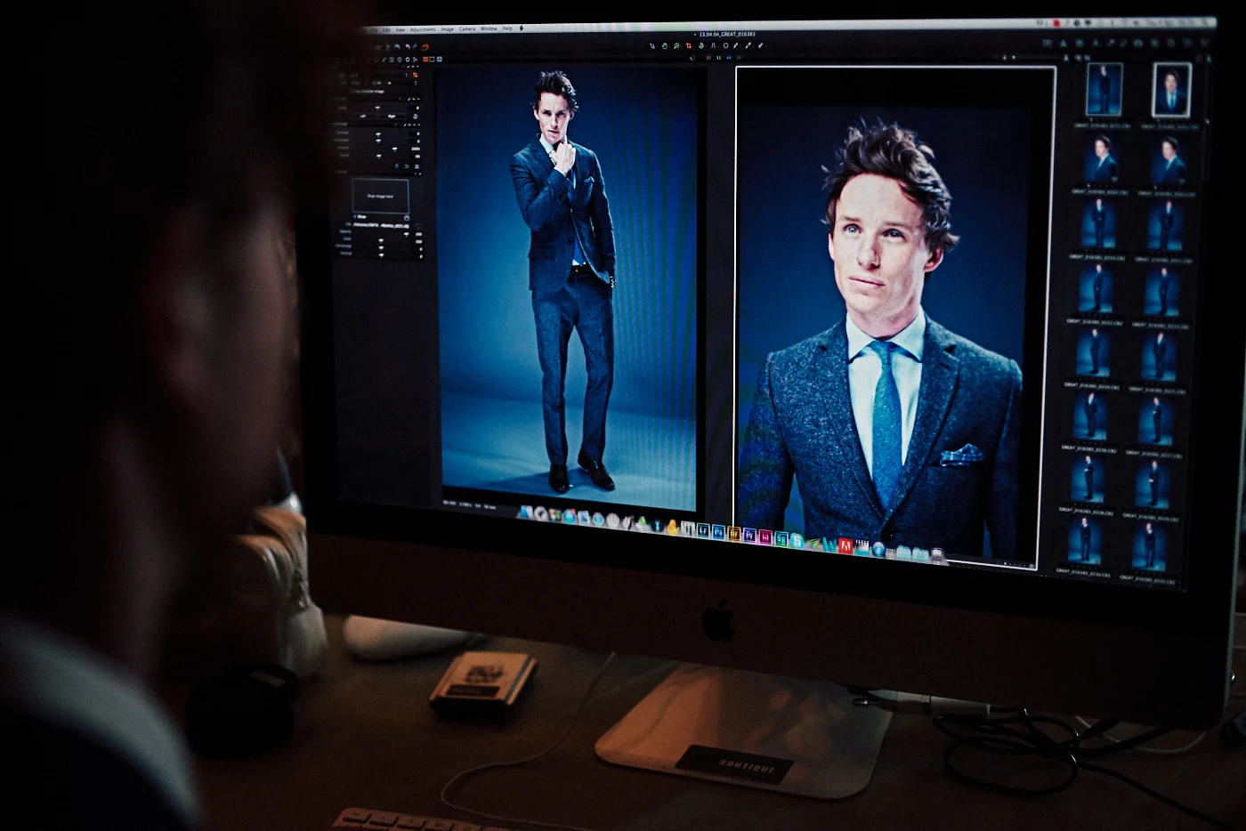 portrait photographer Tim Cole shoots Eddie Redmayne on digital screen