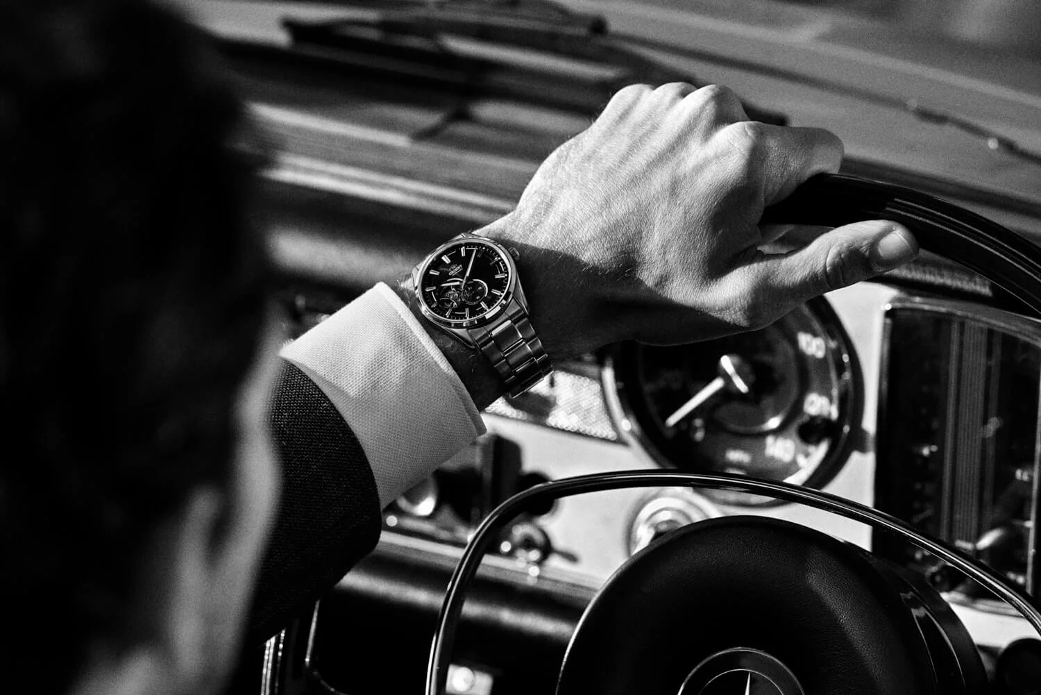 London lifestyle photographer Tim Cole shoots inside a Mercedes-Benz for Orient Watches
