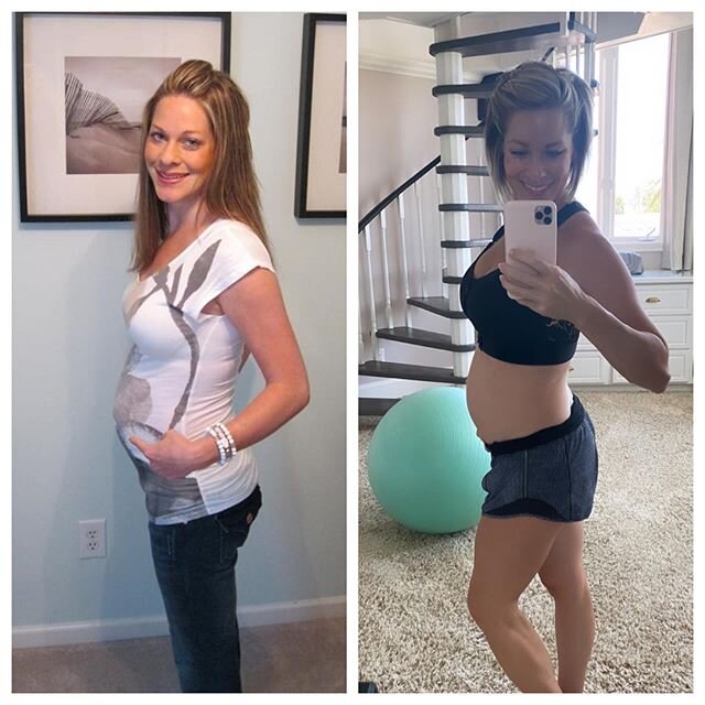 My pregnancy with Emma (left) and Baby Tress #4 (right). Going on 23 weeks. I&rsquo;m feeling strong, but this fourth pregnancy is kicking my butt. 🤪 This is my first pregnancy doing only at-home FASTer Way workouts versus a mix of at-home and gym. 