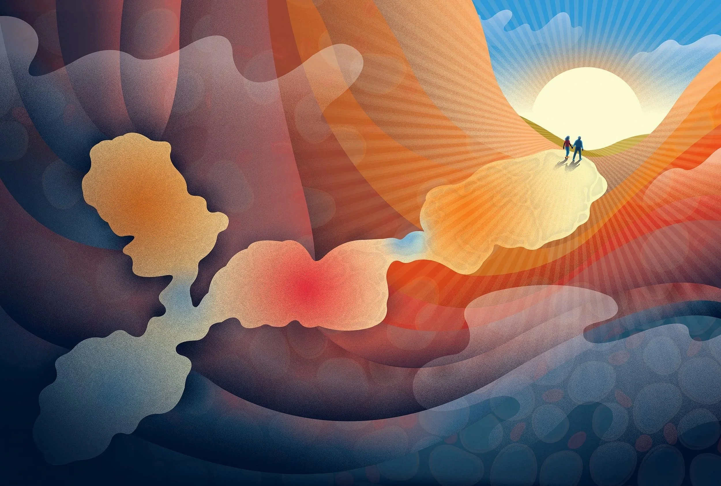 Conceptual medical illustration of Alnuctamab oncology treatment for Fingerpaint agency by Neil Webb.