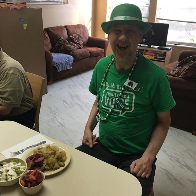 Residents at Russell House enjoyed corn beef and cabbage for St. Patrick's Day.