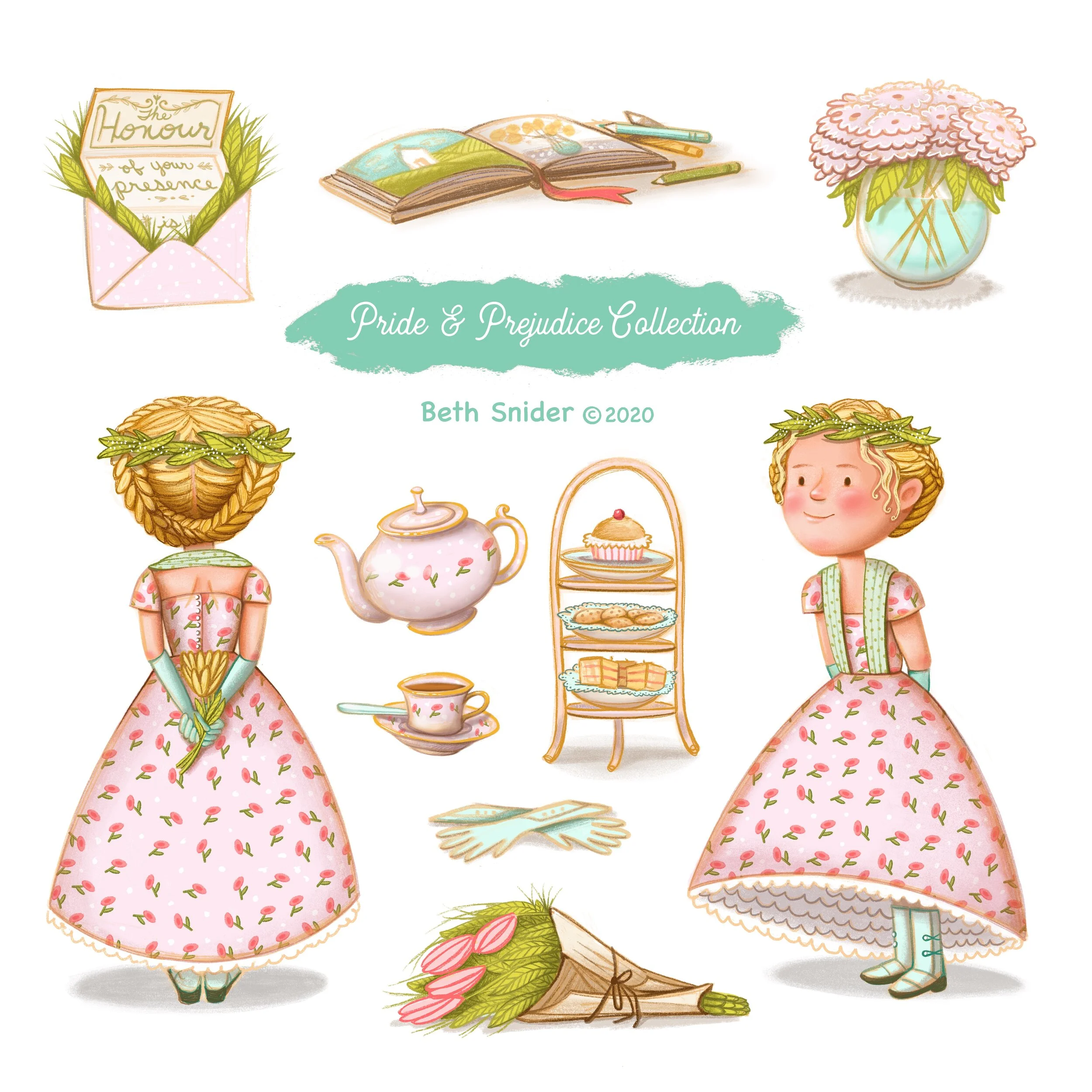 The ‘Pride & Prejudice’ Collection Includes: 10 Individual Illustrations shown on one 20x20” File PNG/TIFF (Can be separated or redrawn larger upon request); Color Profile: RGB; Available Files: JPEG, PSD, PNG, TIFF High Resolution Files