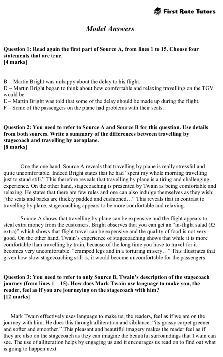 GCSE English Language Paper 2: Model Answers — First Rate Tutors