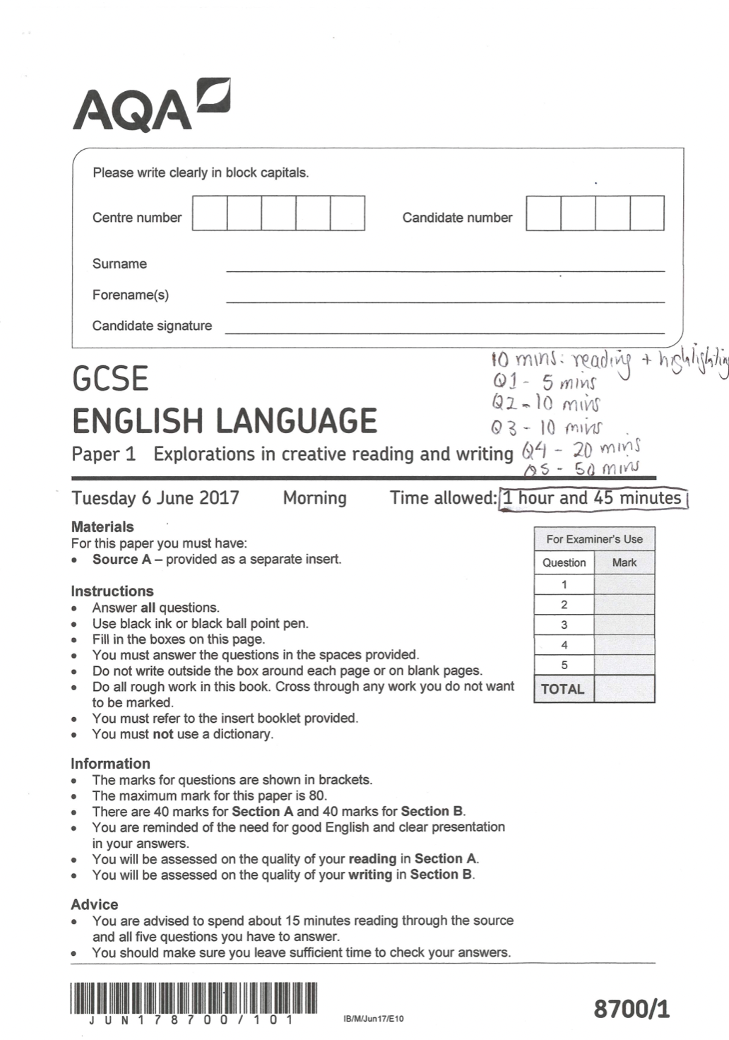 GCSE English Language Paper 1: June 2017 Model Answers — First Rate Tutors