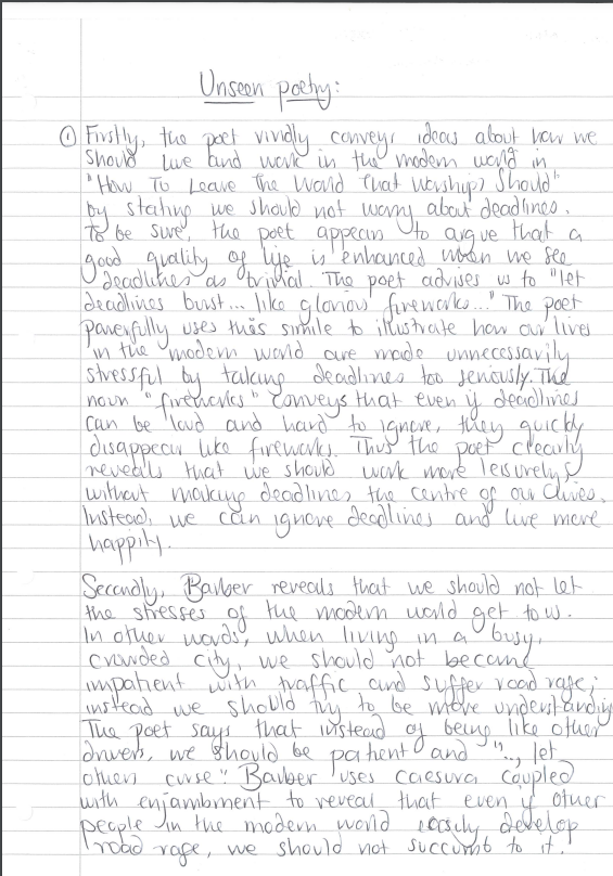 GCSE English Literature Paper 2 Unseen Poetry (2015 Model Answer