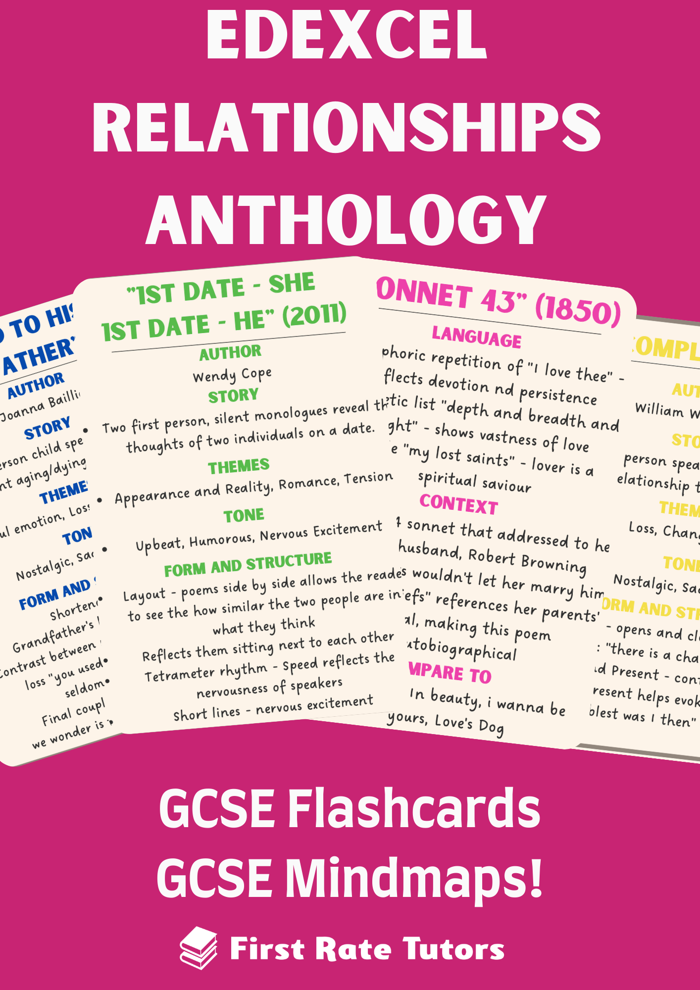 EDEXCEL Relationships Poems GCSE Flashcards Pack — First Rate Tutors
