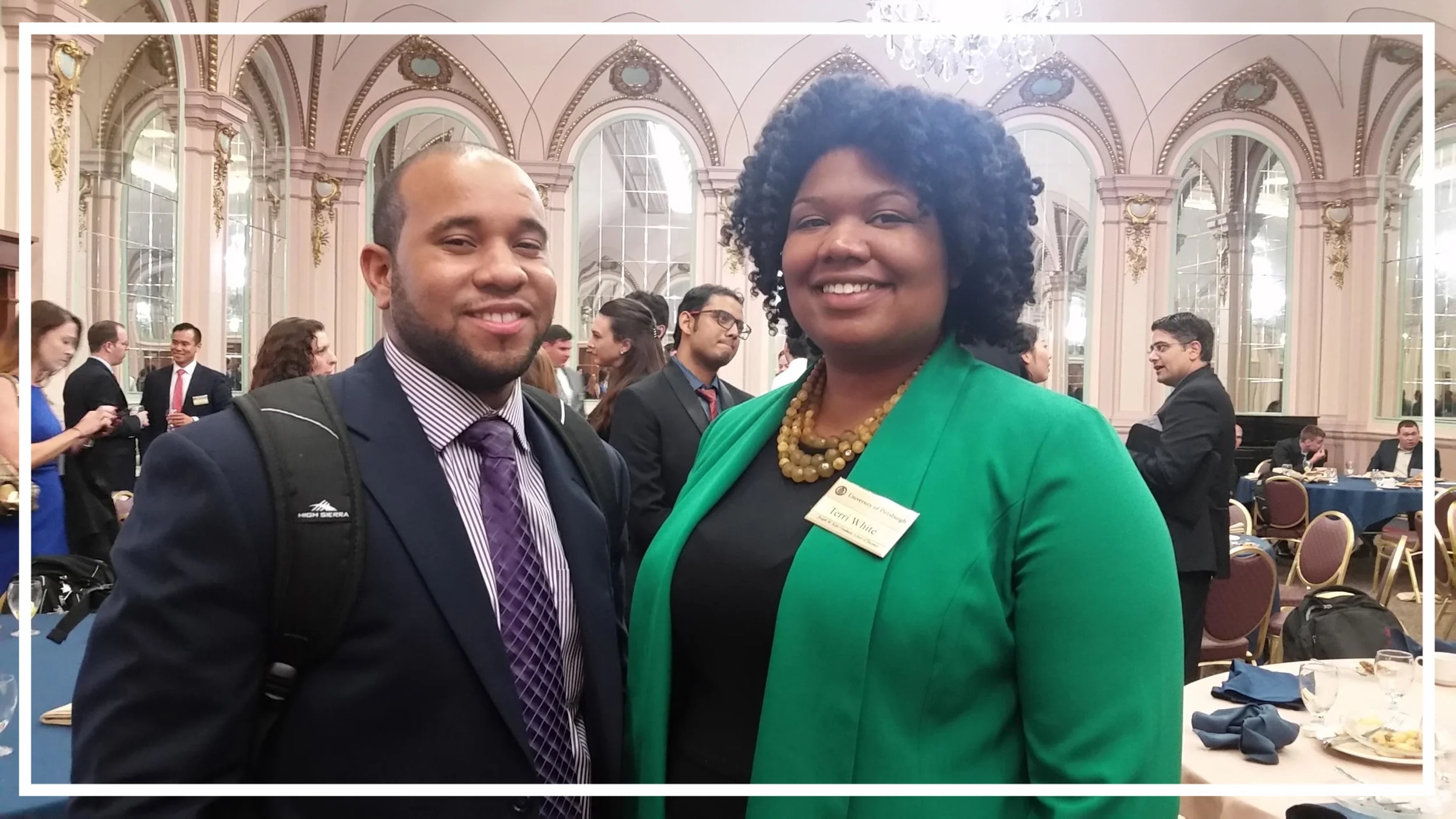 Jason Evans from Texas and Terri White from Pittsburgh at the 2017 Welcome Week for Incoming MBA Students. They are PBAN Scholars.