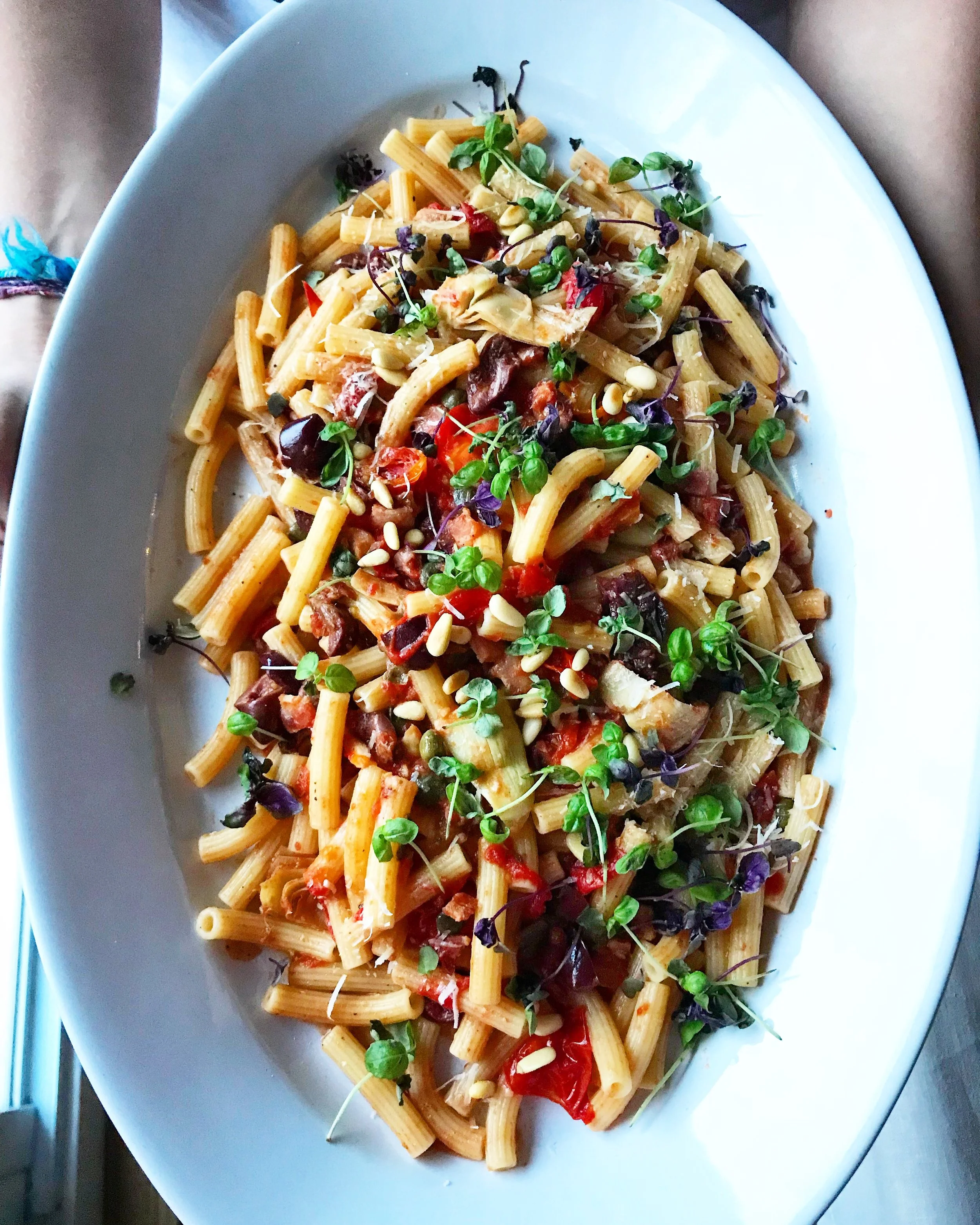 PASTA WITH PANCETTA, OLIVES, ARTICHOKES AND CAPERS