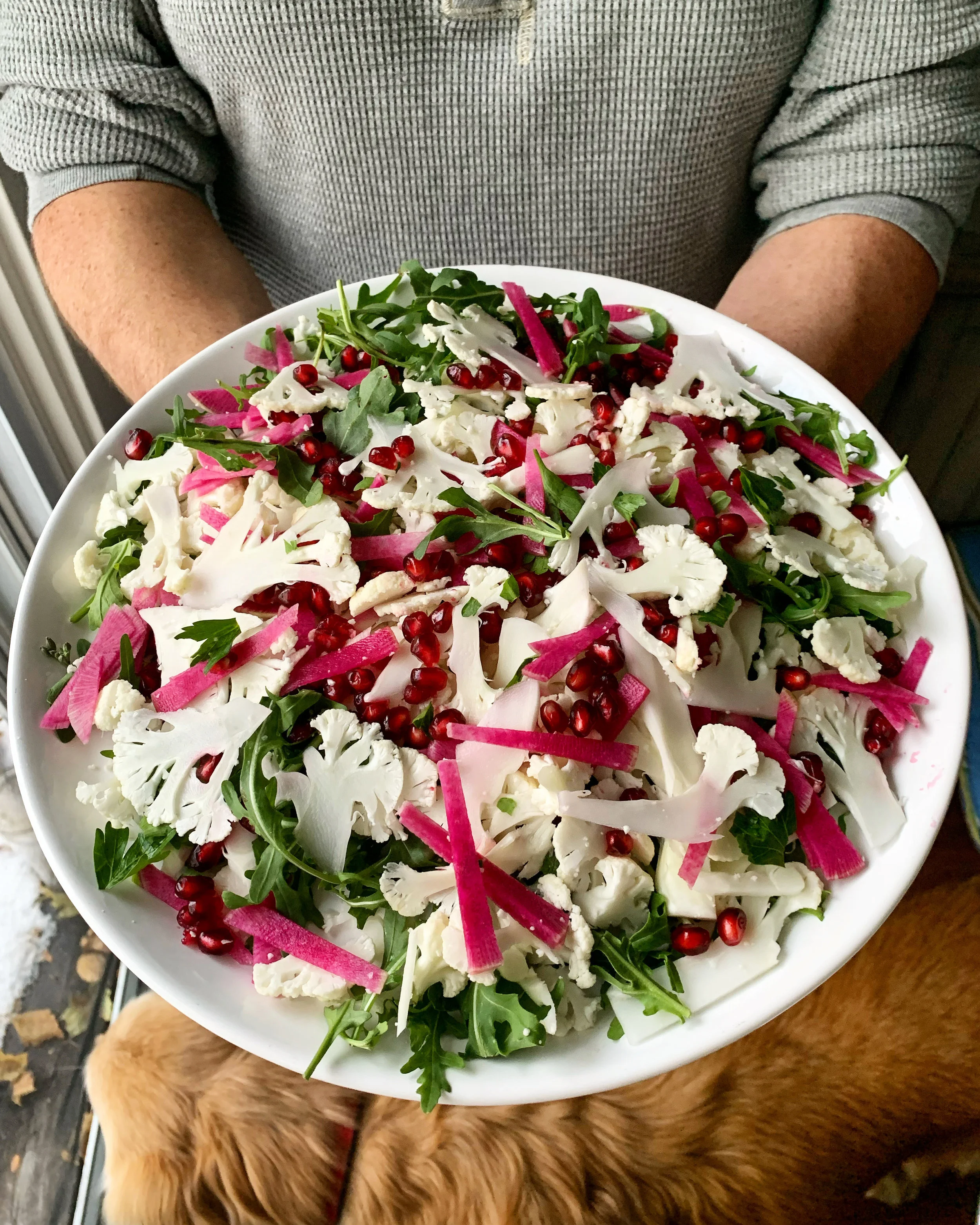 SHAVED CAULIFLOWER, ARUGULA AND POMEGRANATE SALAD