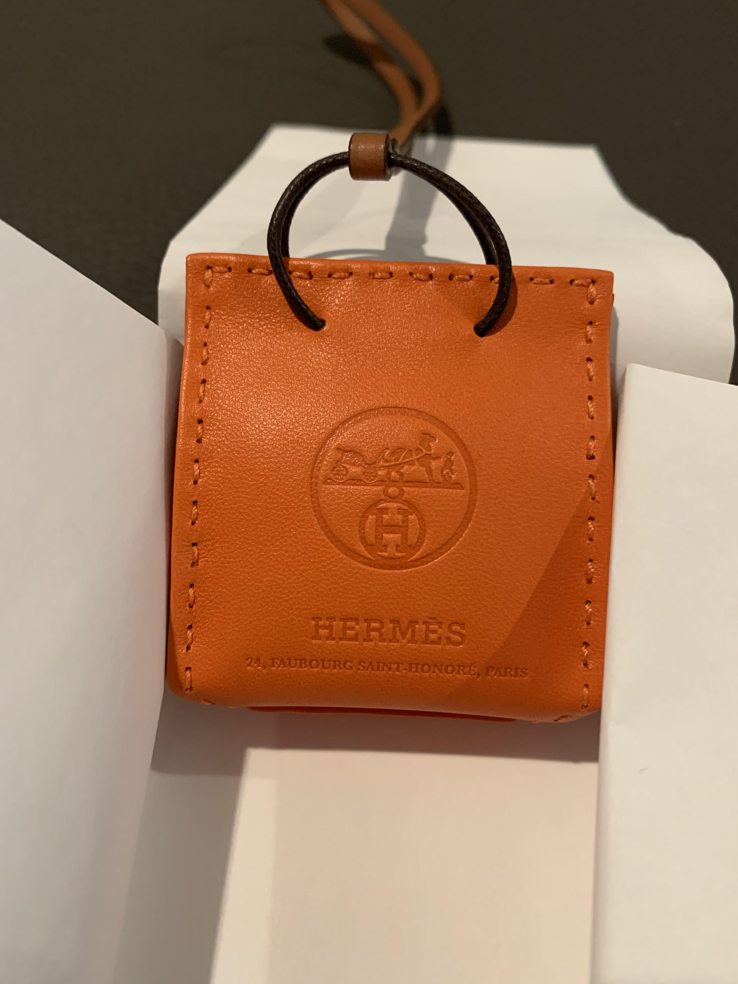 Hermes Orange Shopping Bag Charm 