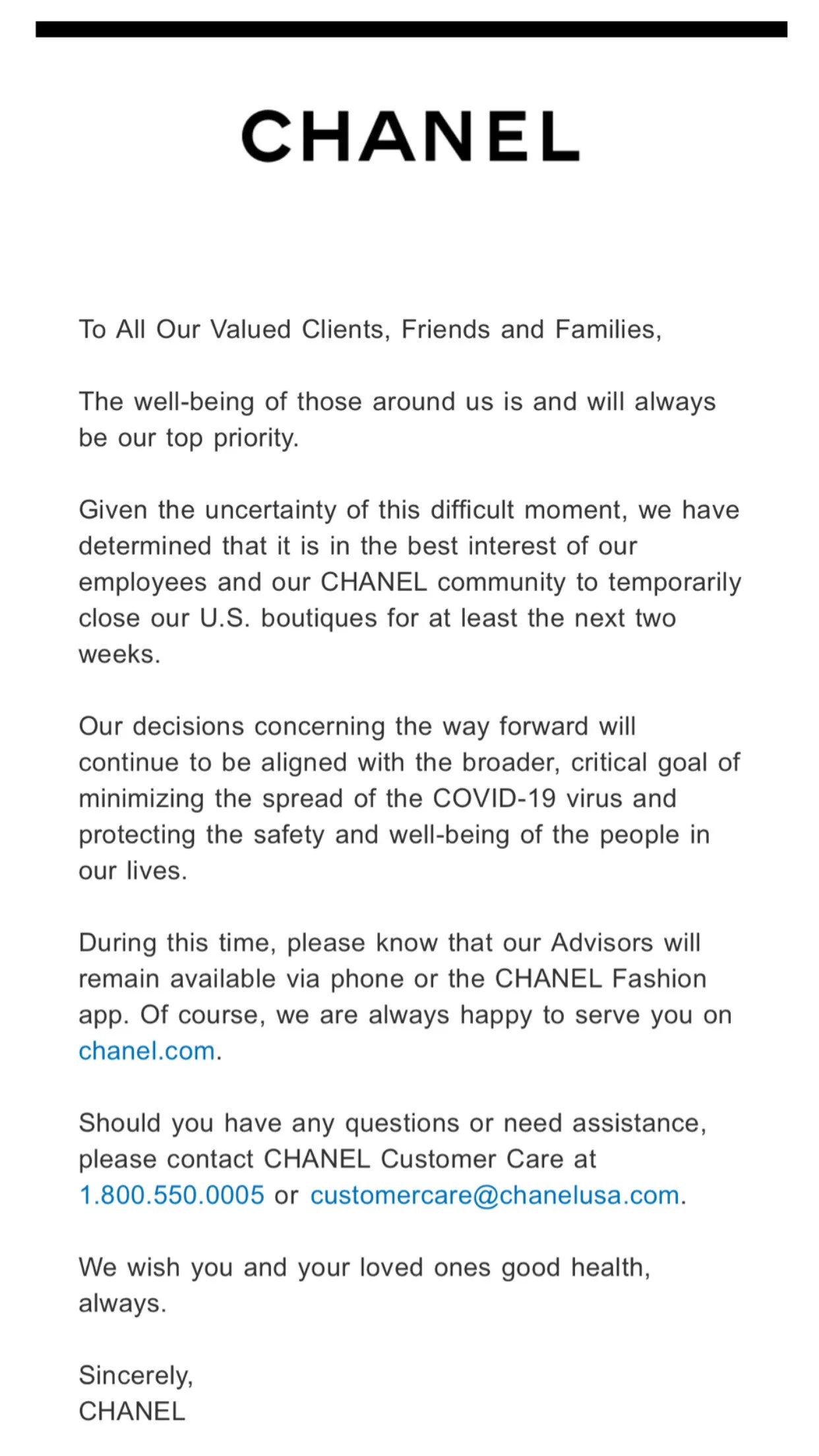 Chanel Closes ALL North American Stores for Two Weeks Amid COVID-19