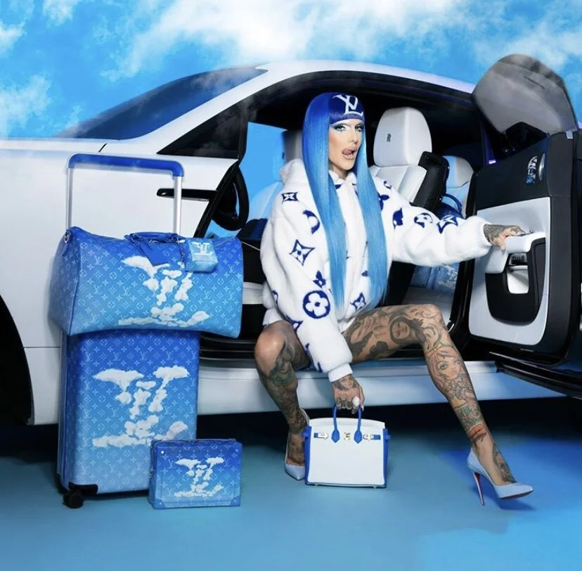 Jeffree Star Blue &amp; White Dreams with Louis Vuitton &amp; Hermes Birkin Bag