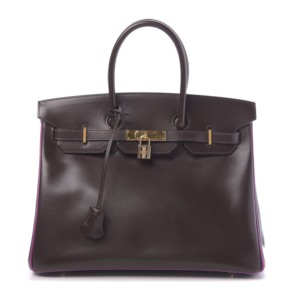 Hermes Box Bi-Color Birkin 35 Raisin Cyclamen AVAILABLE FOR SALE