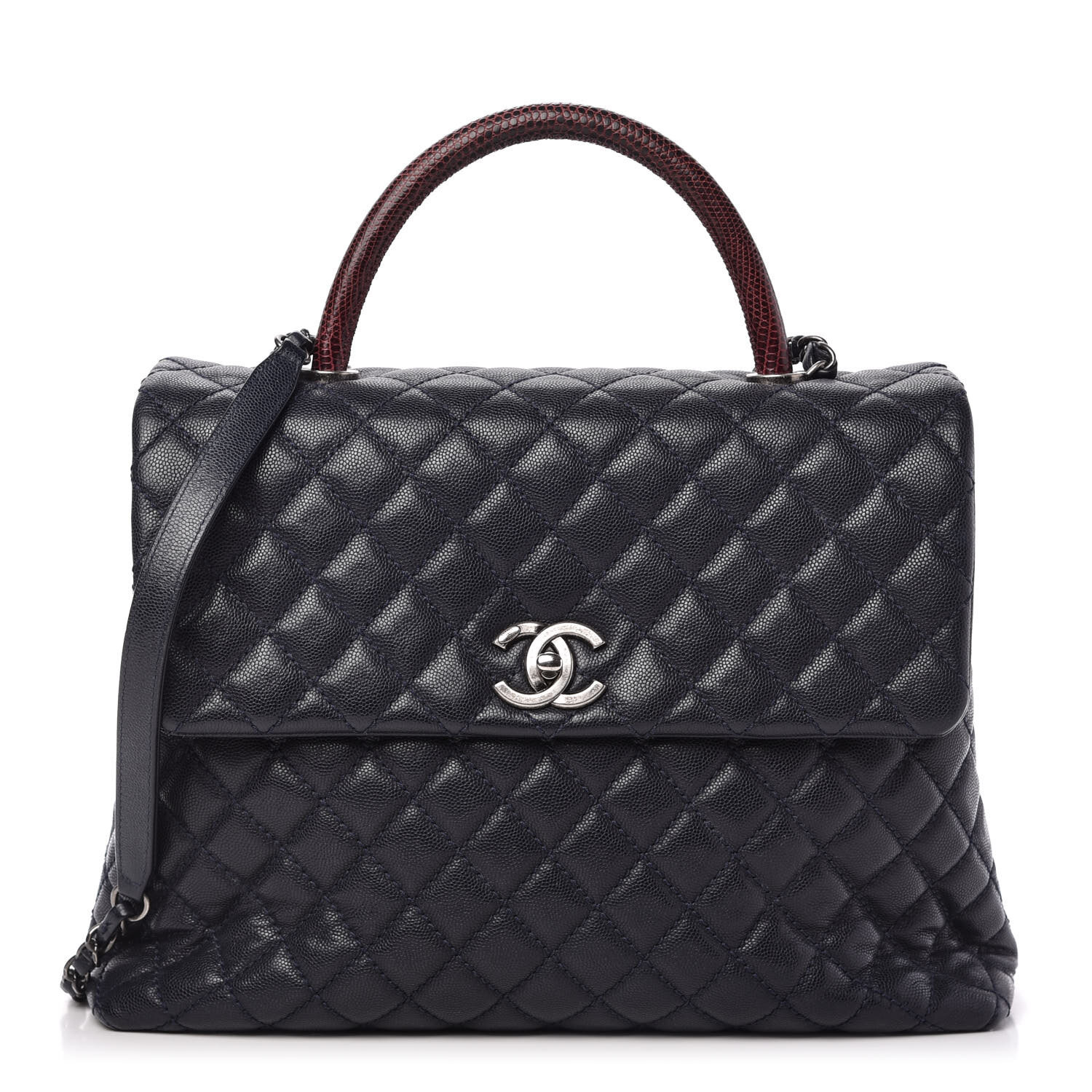 Chanel Caviar Lizard Quilted Large Coco Handle Flap Blue AVAILBLE