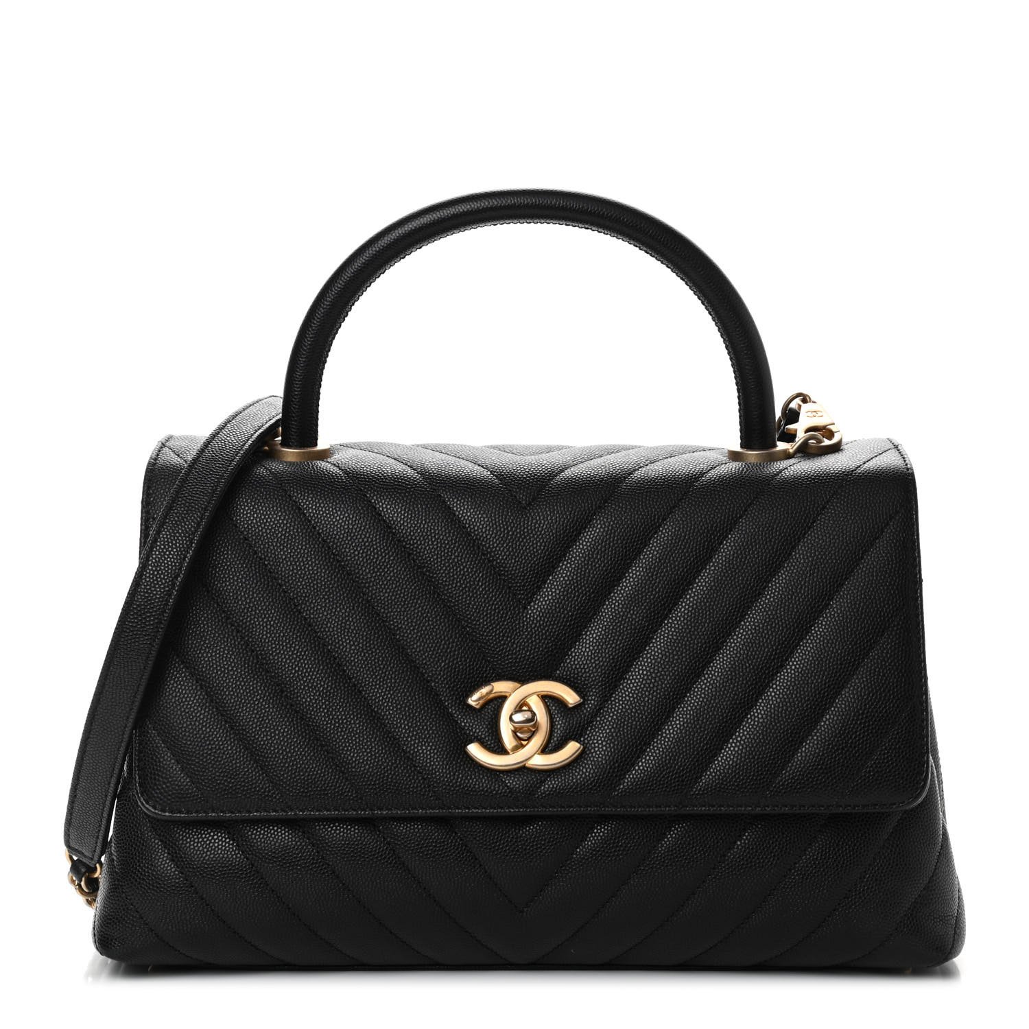CHANEL Caviar Chevron Quilted Small Coco Handle Flap Black AVAILABLE FOR  SALE — Collecting Luxury