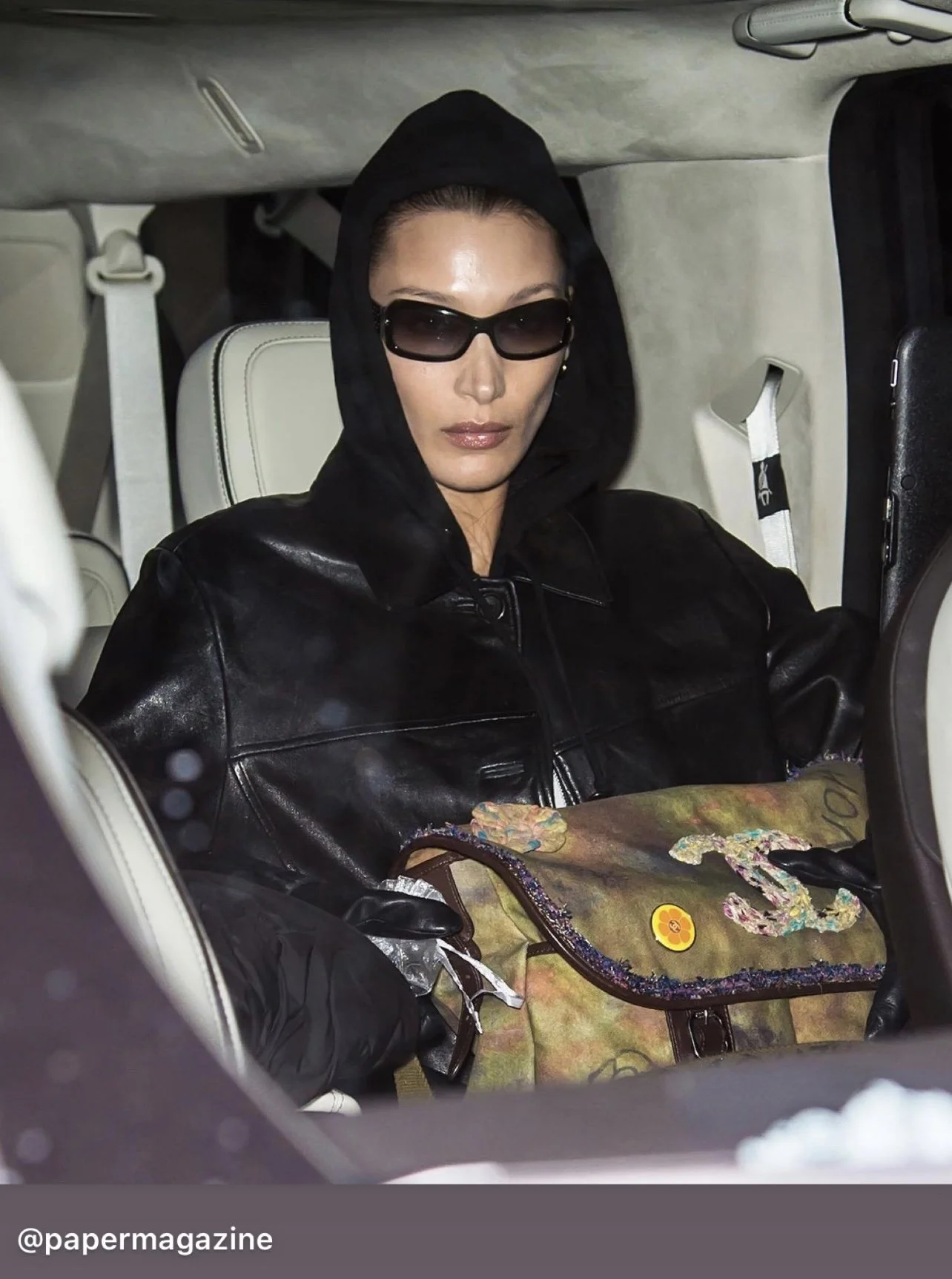 Bella Hadid with her Chanel Graffiti Messenger Bag