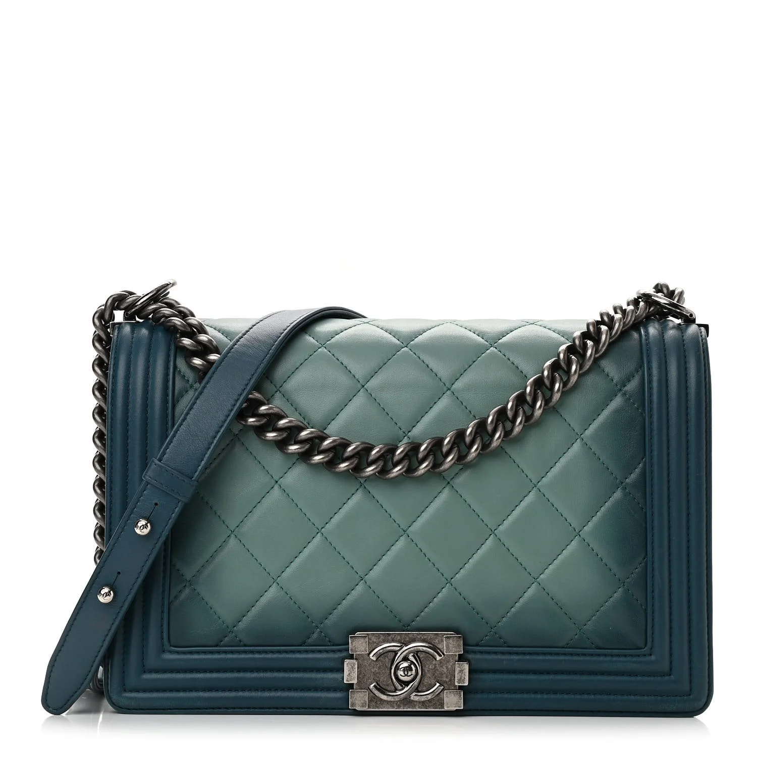 CHANEL Calfskin Ombre Faded Quilted New Medium Boy Flap Blue For Sale