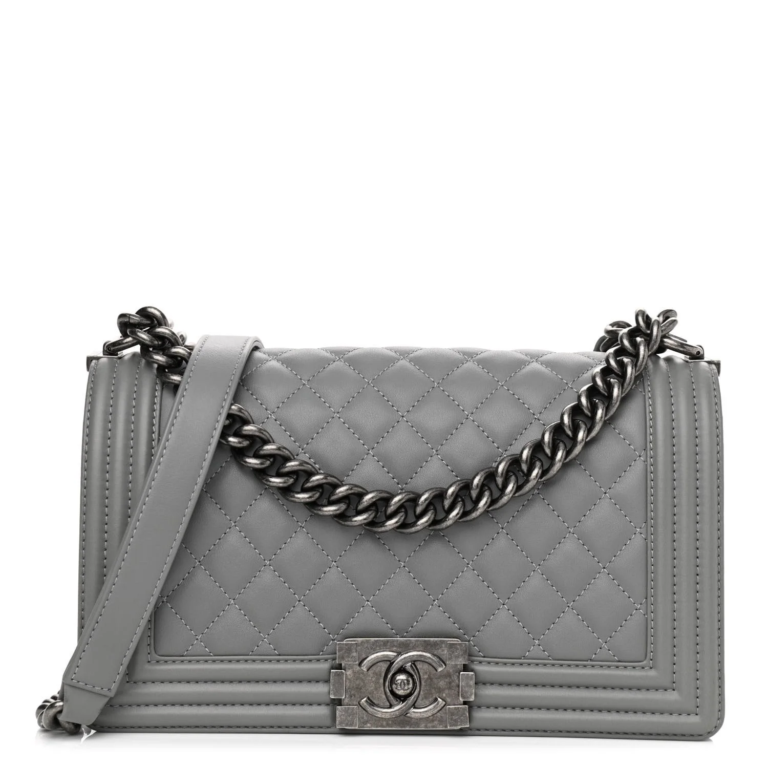 CHANEL Calfskin Quilted Medium Boy Flap Grey For Sale