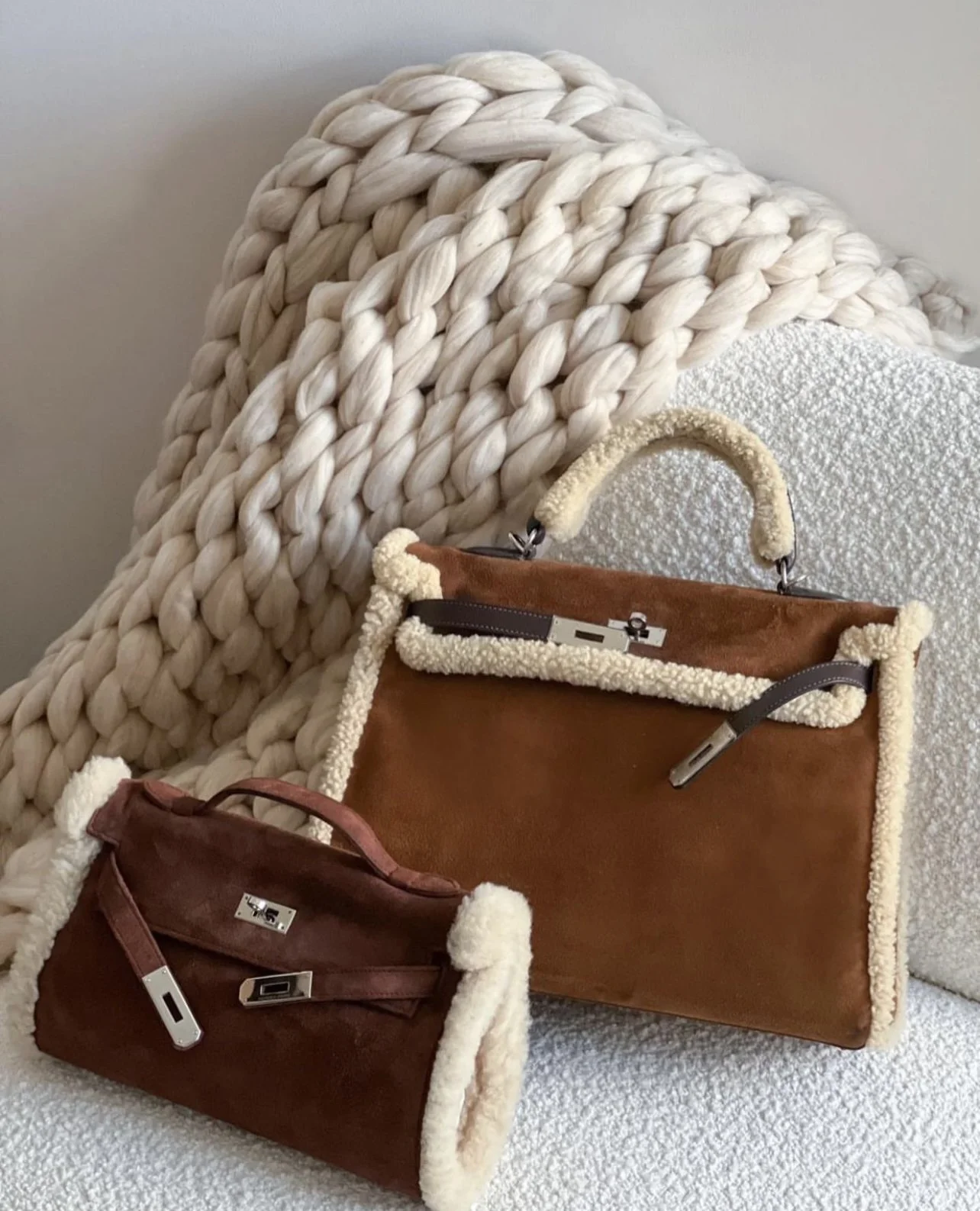 Hermes Kelly Teddy Shearling Bags