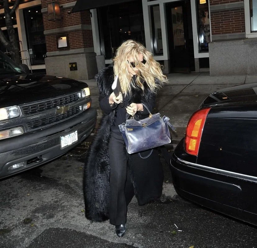 Mary-Kate Olsen with her Hermes Navy Kelly Bag