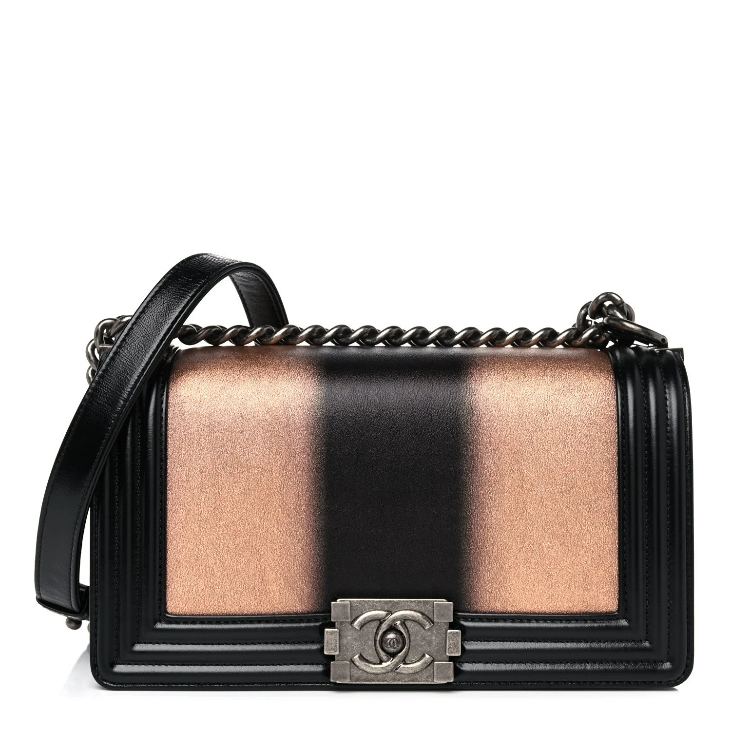 CHANEL Metallic Glazed Calfskin Medium Boy Flap Pink Black For Sale