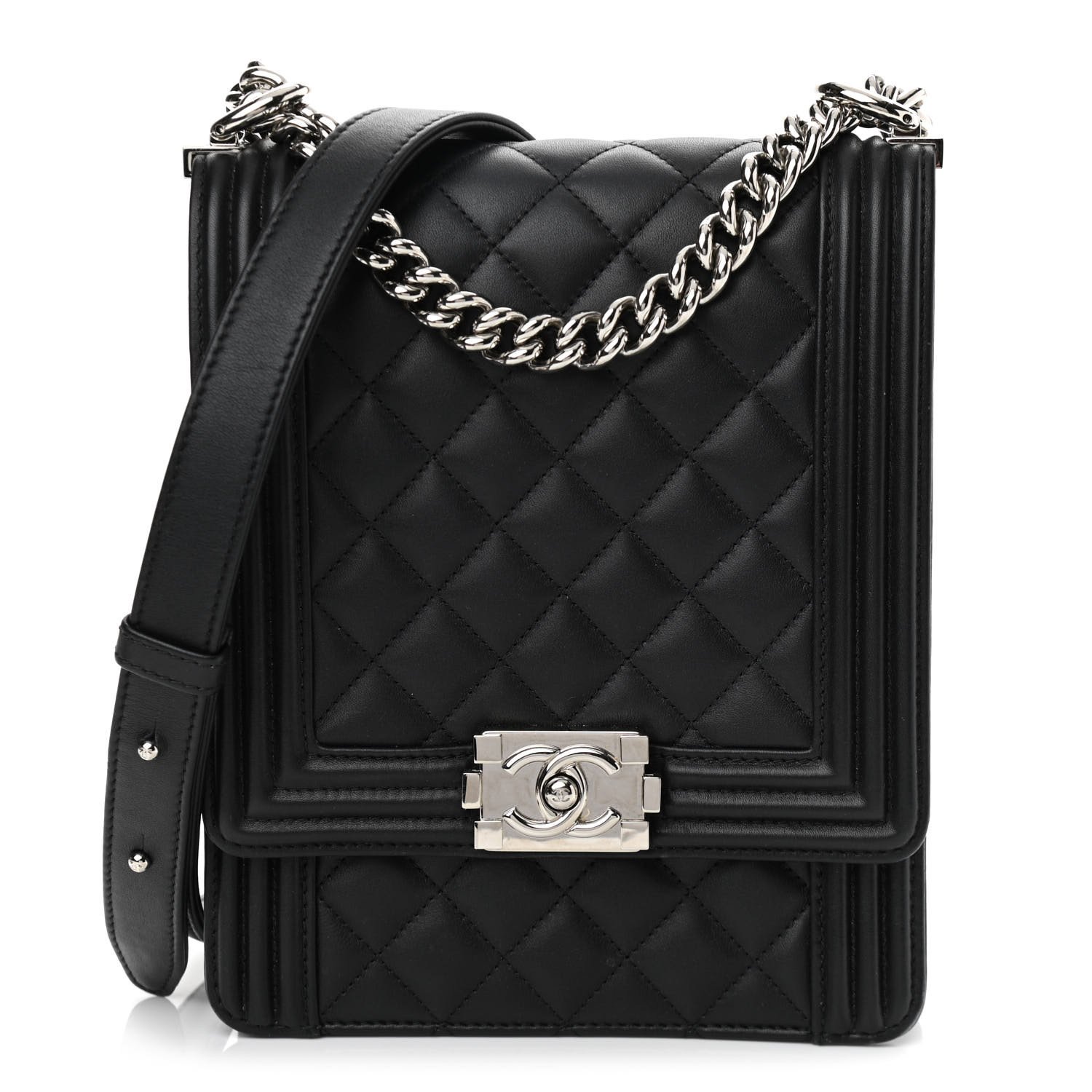 CHANEL Calfskin Quilted North South Boy Flap Black For Sale