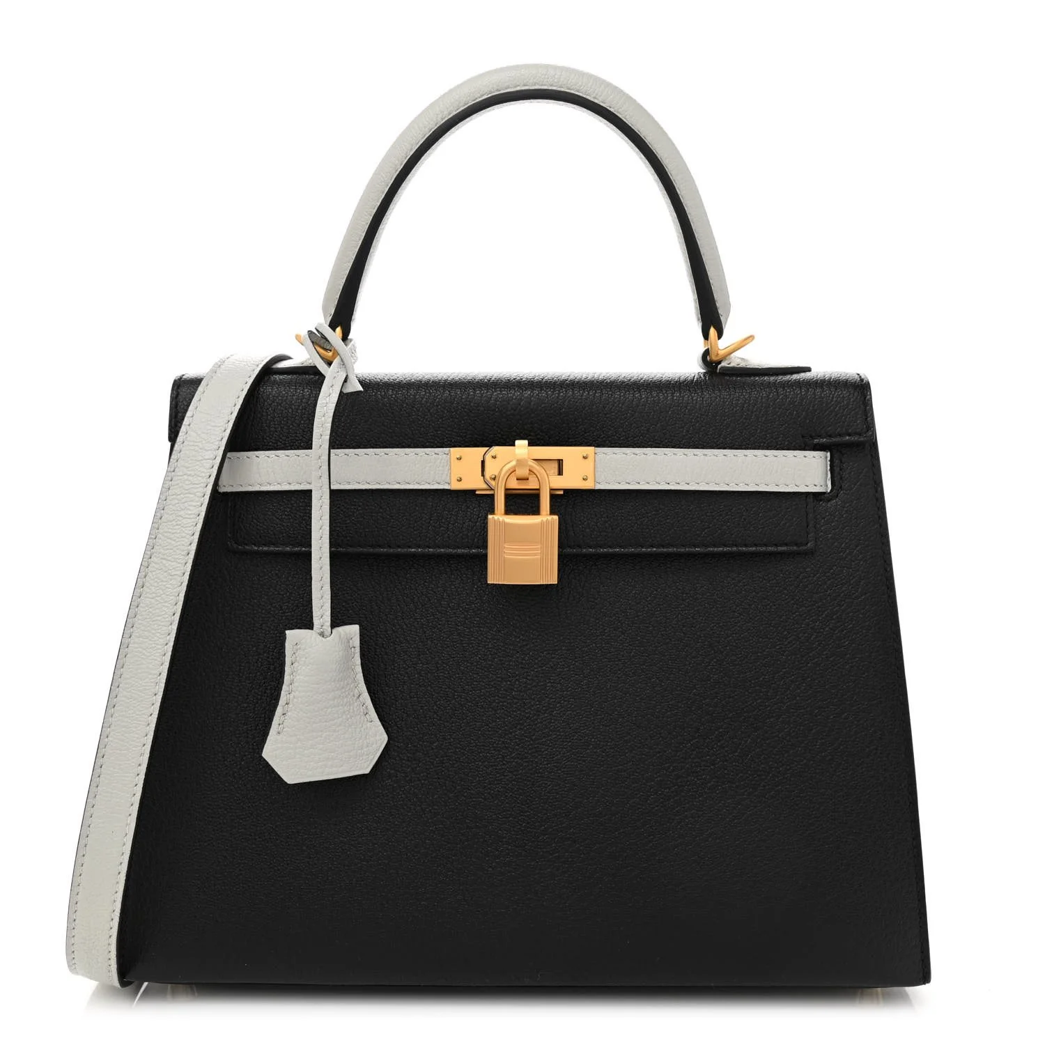  HERMES Bi-Color Horseshoe Kelly Sellier 25 Black Gris Mouette For Sale