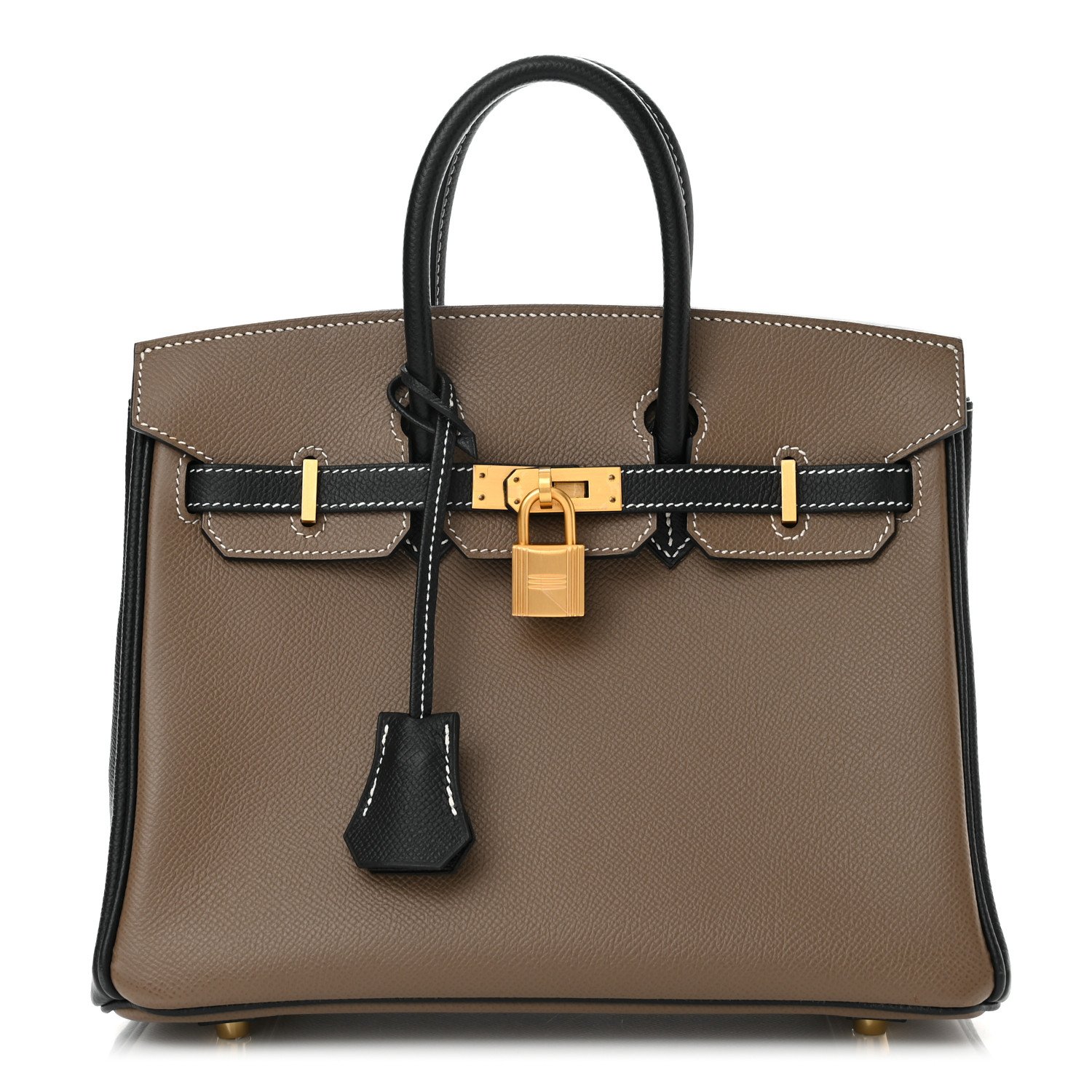 HERMES Epsom Horseshoe Birkin 25 Etoupe Black For Sale