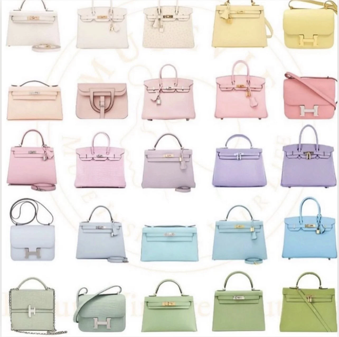 A Collage of Pastel Rainbow Hermes Bags