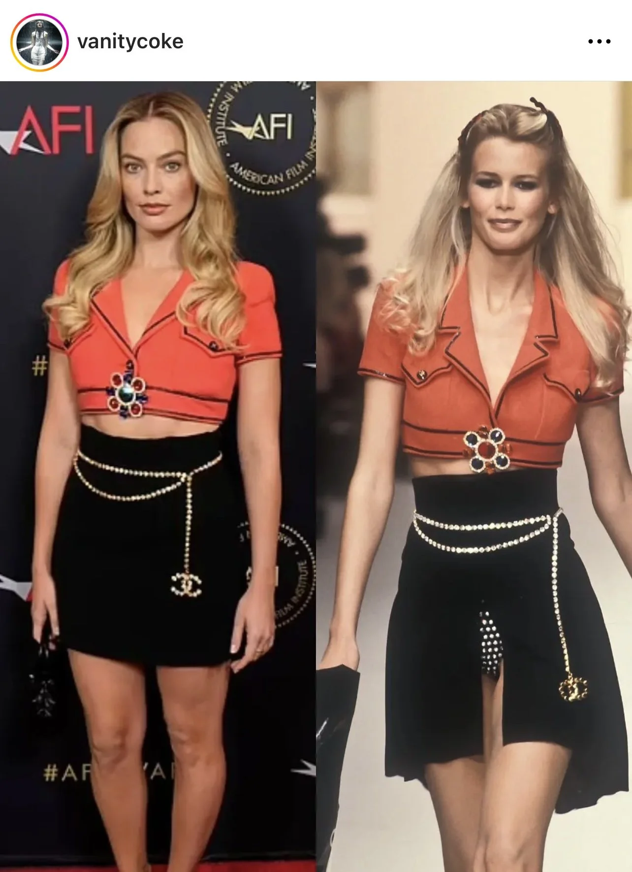 Margot Robbie and Claudia Schiffer Wear Same RTW Chanel Outfit