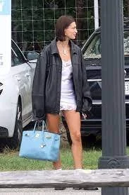 Hailey Bieber with her Blue Hermes Birkin Bag