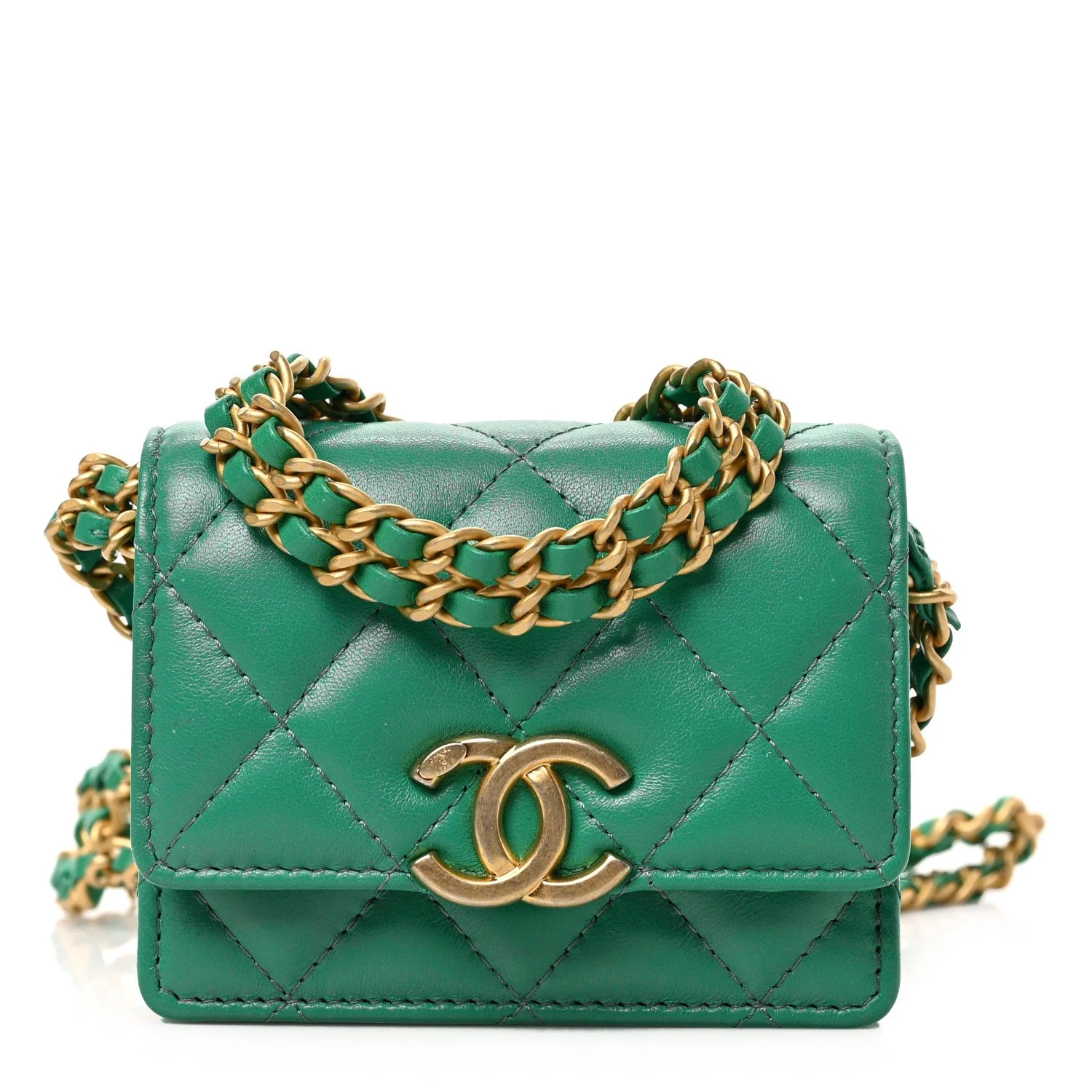 CHANEL Lambskin Quilted Clutch With Chain Green For Sale