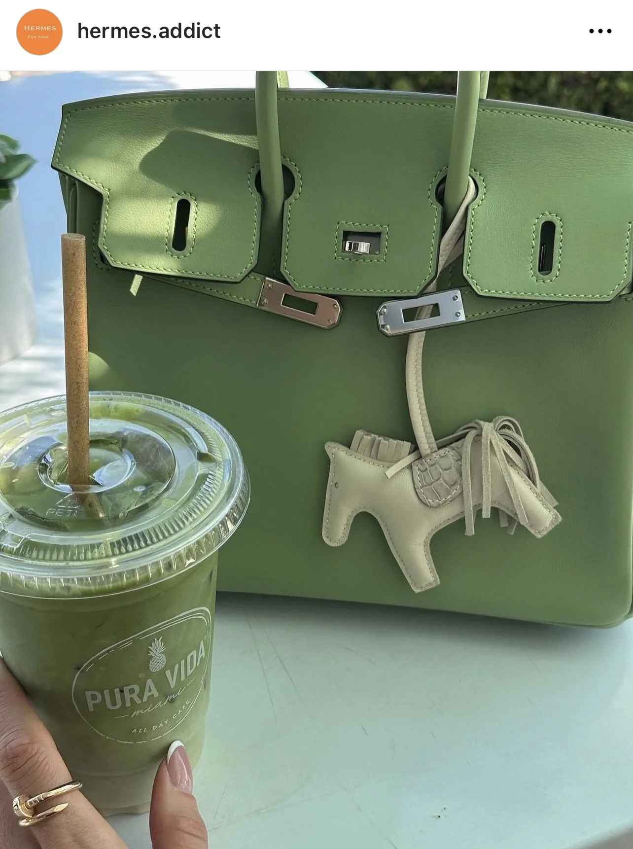Hermes Vert Sellier Birkin Matching Matcha Drink