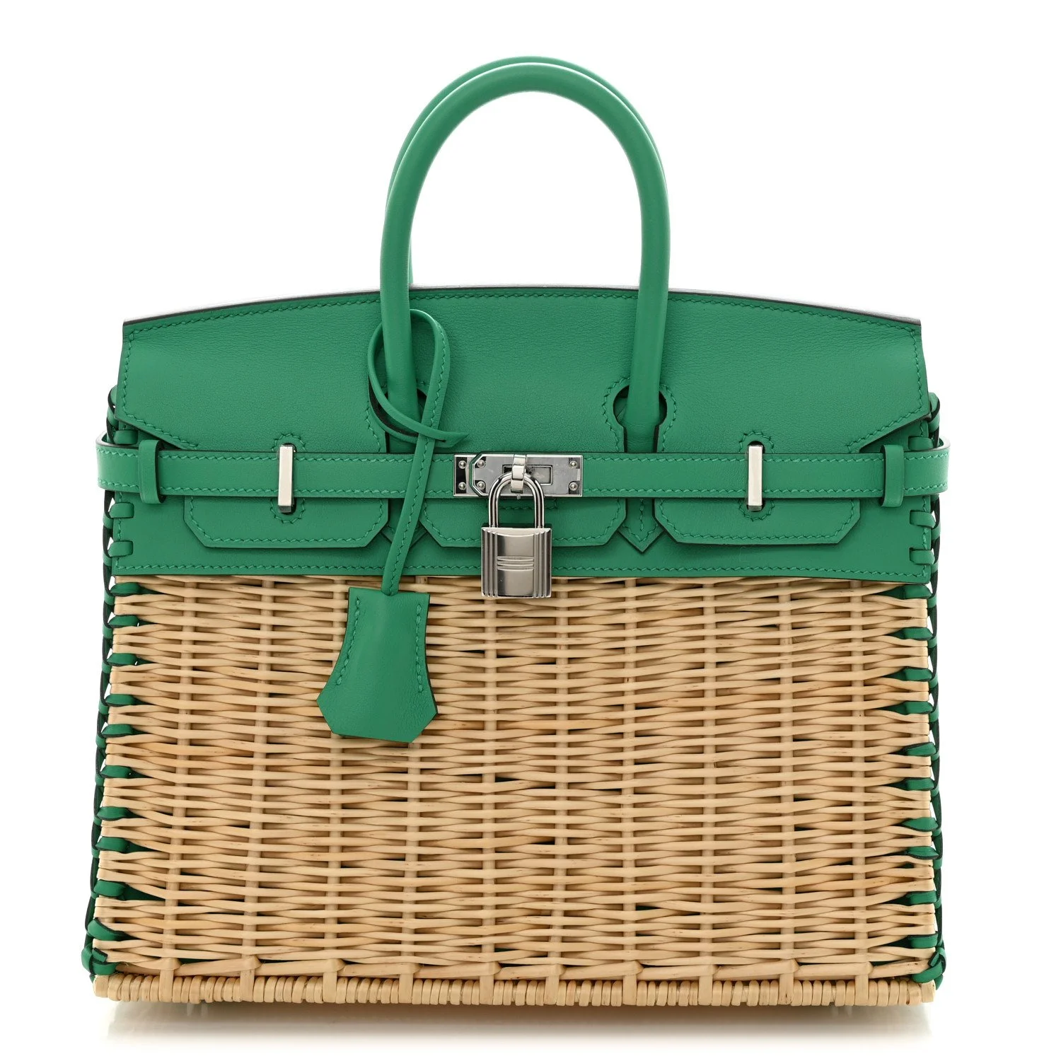 HERMES Wicker Swift Picnic Birkin 25 Naturel Menthe For Sale