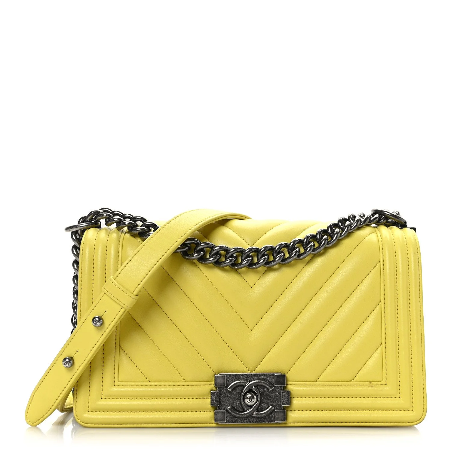 CHANEL Chevron Quilted Medium Boy Flap Yellow For Sale