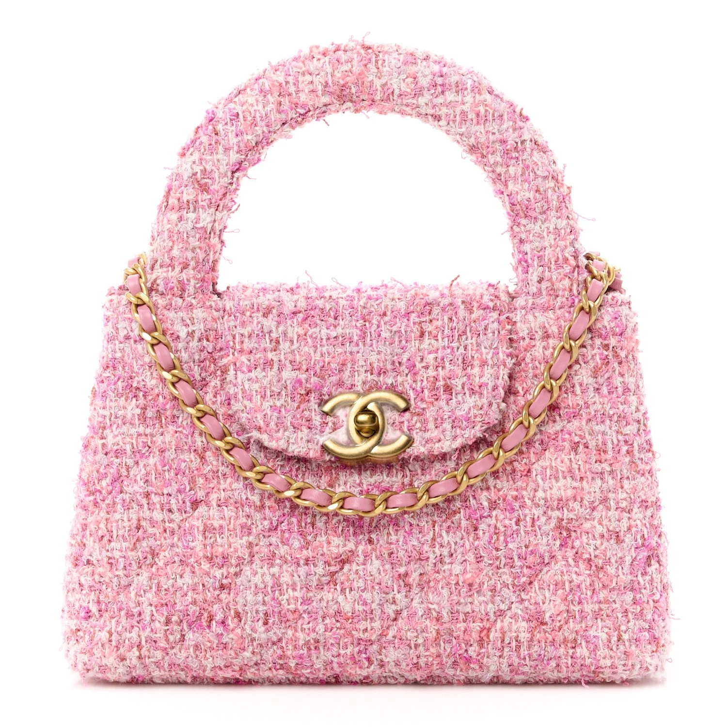 CHANEL Pink Tweed Quilted Nano Kelly Shopper For Sale