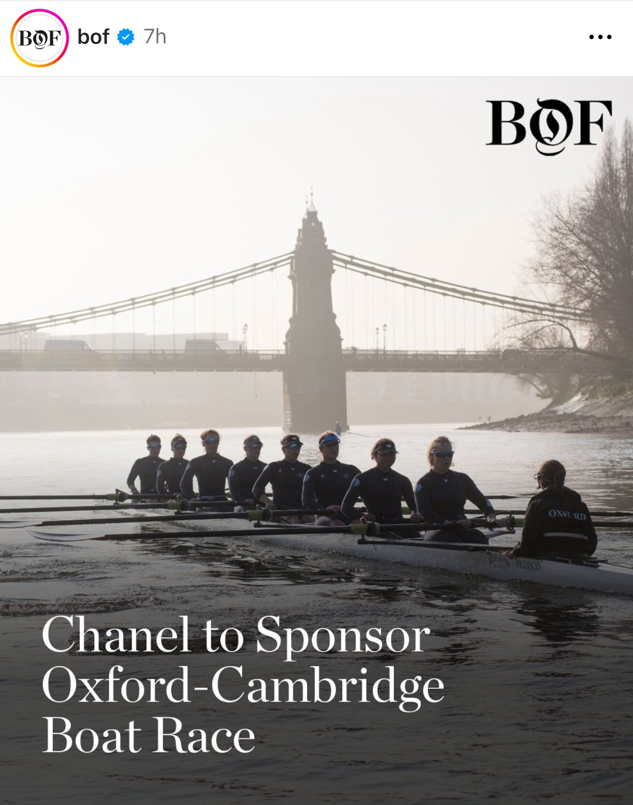 CHANEL to Sponsor Oxford-Cambridge "J12 Boat Race"