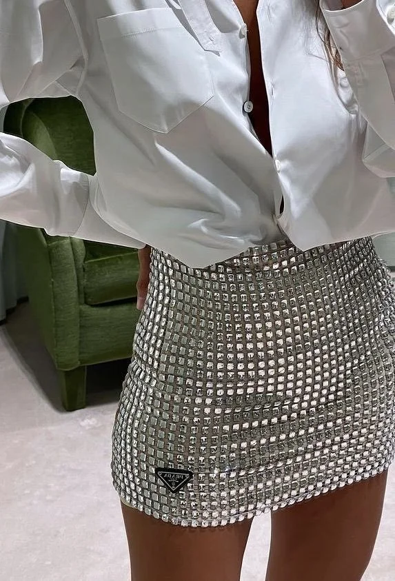 PRADA Silver Crystal Mini Skirt 2024