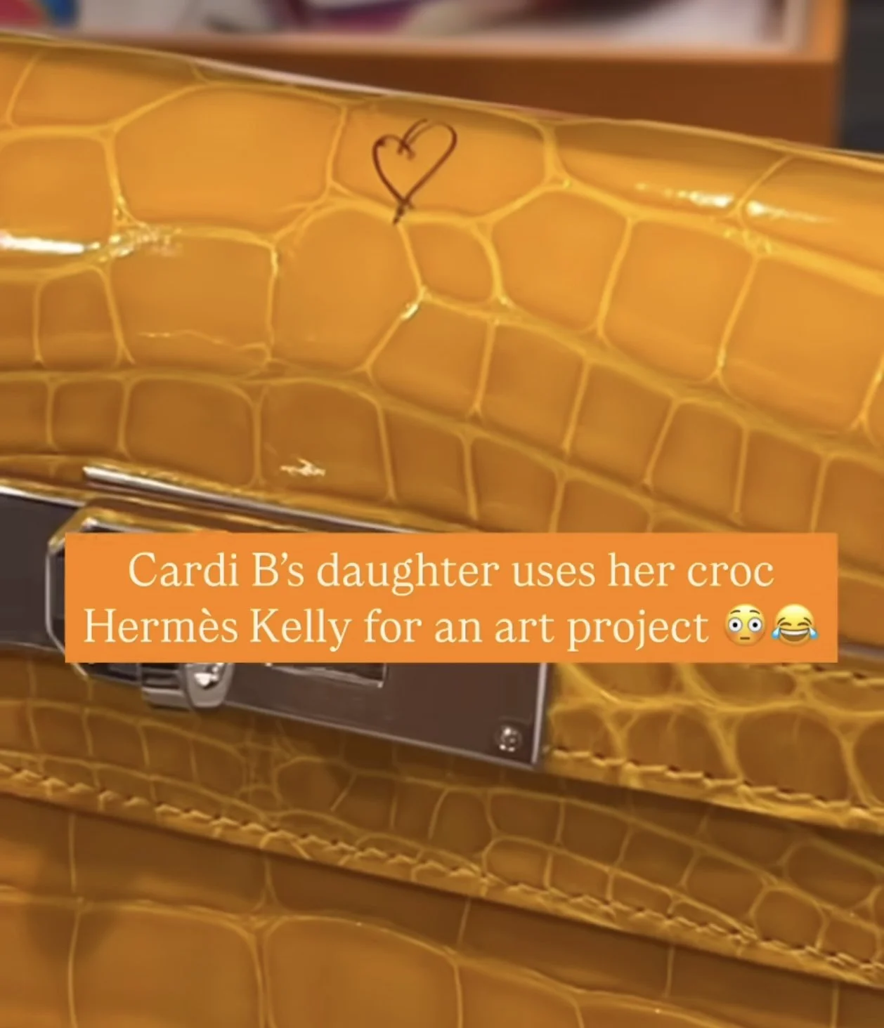 Cardi B's Daughter Draws On Her Hermes Kelly Crocodile Bag