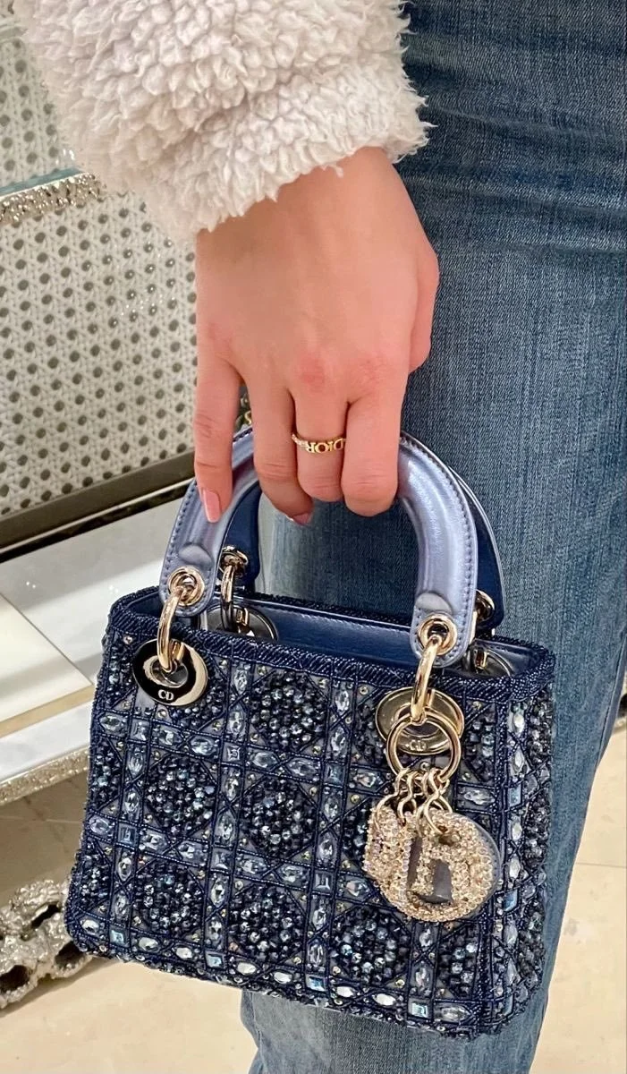 DIOR Mini Blue Lady Dior Crystal Bag